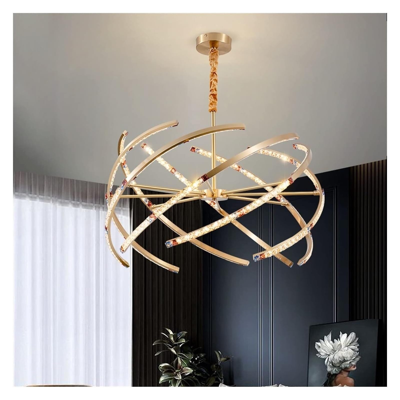 Jybnbbe 6000K Ceiling Pendant Lighting Crystal Chandelier - Design Modern Chandelier Living Room Luxury Copper Crystal Lamp Home Decoration Ceiling Chandelier Lighting,-82Cm