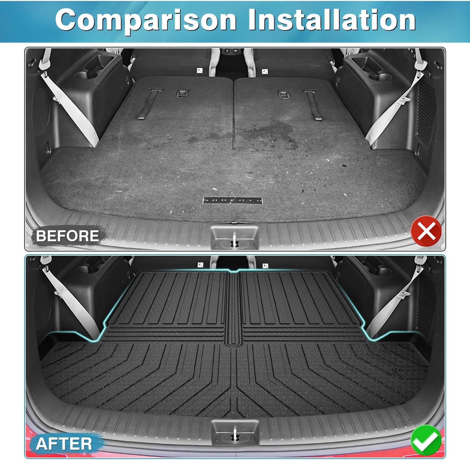 Mixsuper Cargo Liner for Kia Sorento 2021-2025 2026, All Weather Cargo Mat Rear Trunk Liner for Sorento Accessories Behind The 2nd Row Seats Black