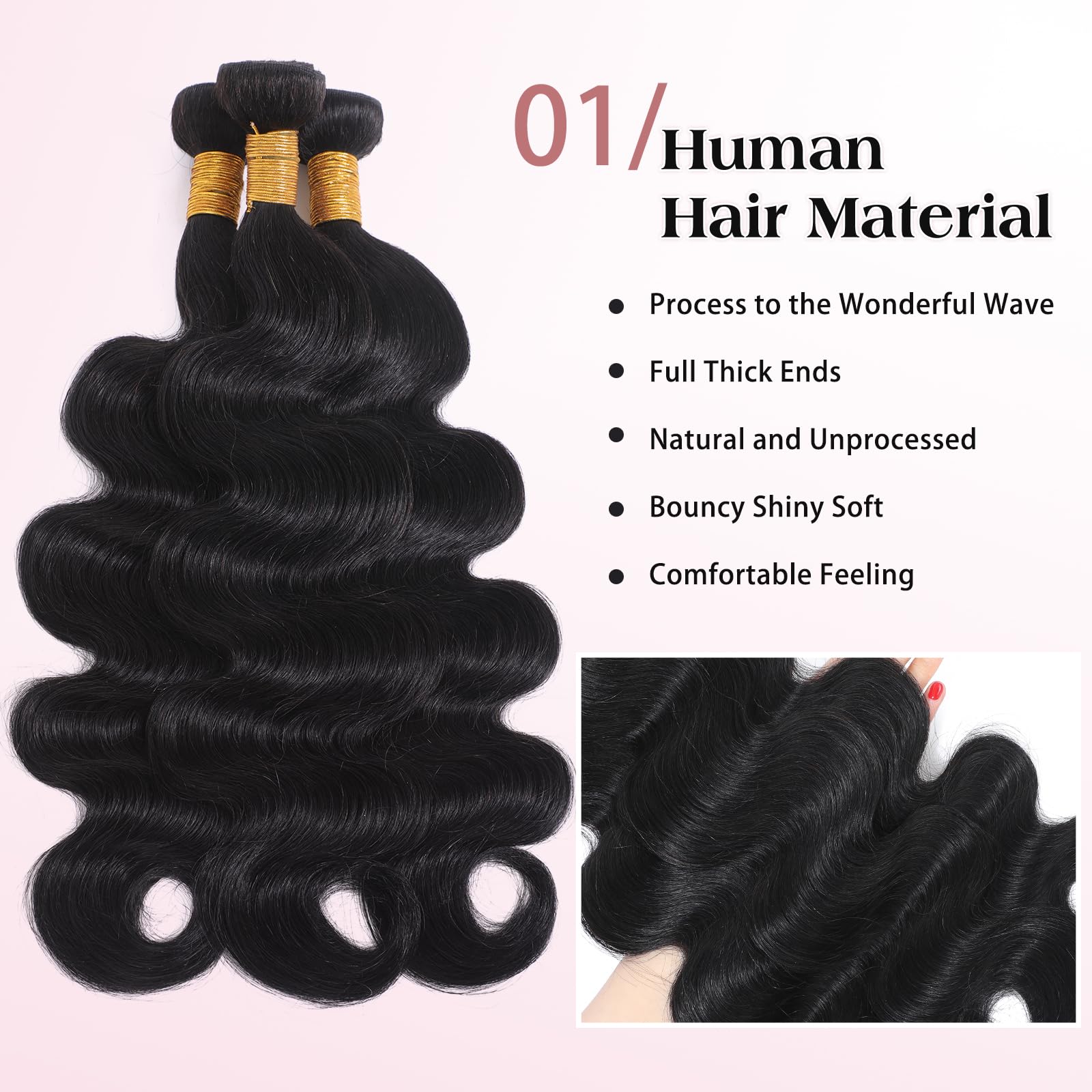 24 Inch Body Wave Human Hair Extensions 100g Single Bundle Quick Weave Amazon.com : Human Hair Bundles 100g Body Wave Bundles Human  main image 2
