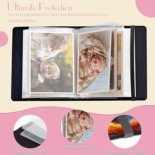 Miniatura 3 de Álbum de fotos de 4 x 6 pulgadas, capacidad para 60 fotos, cubierta de piel sintética, álbum de fotos con banda elástica fuerte, álbum de fotos