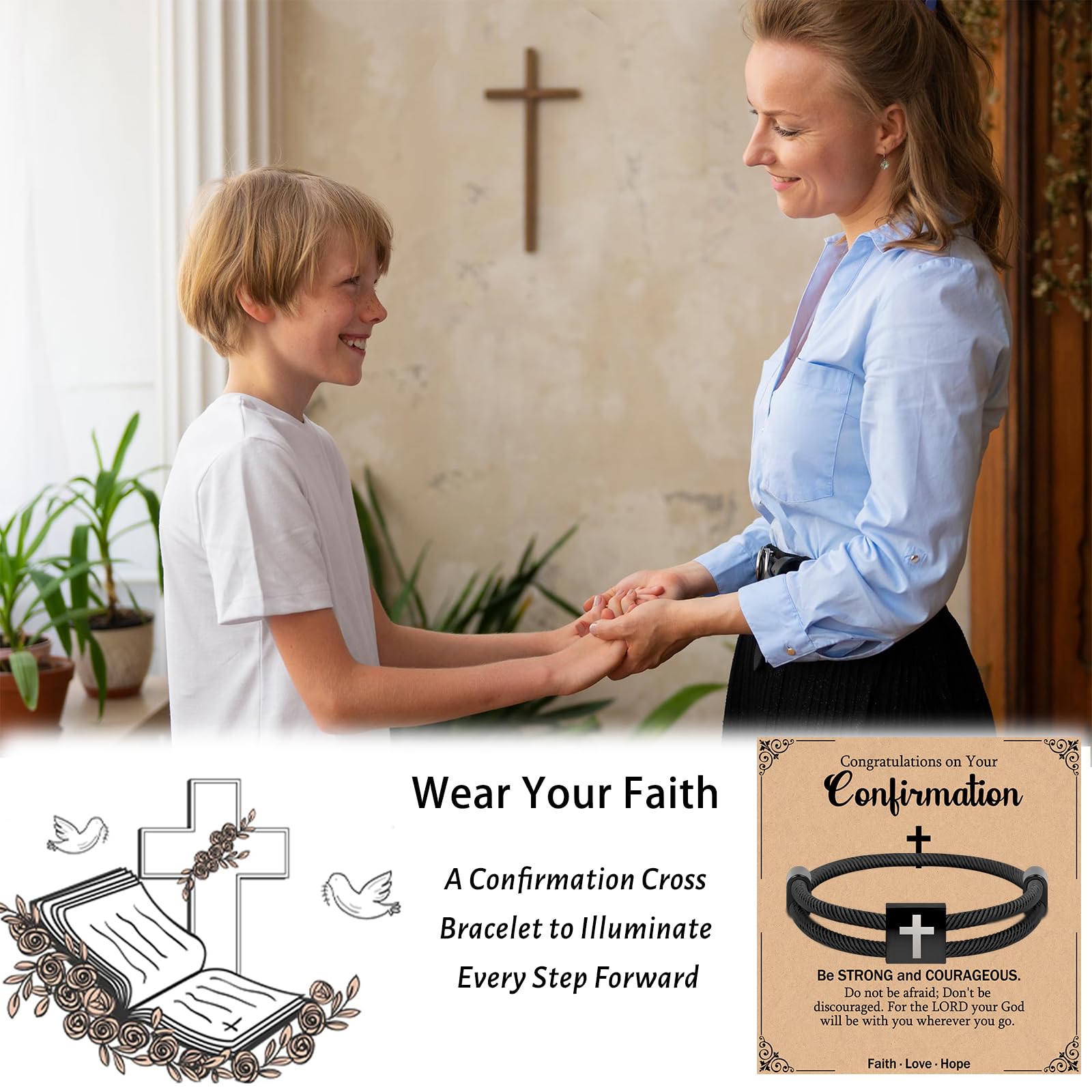Cadeau de confirmation pour filles et garçons, bracelet en croix, cadeau de baptême catholique, cadeau de communion pour fils et fille