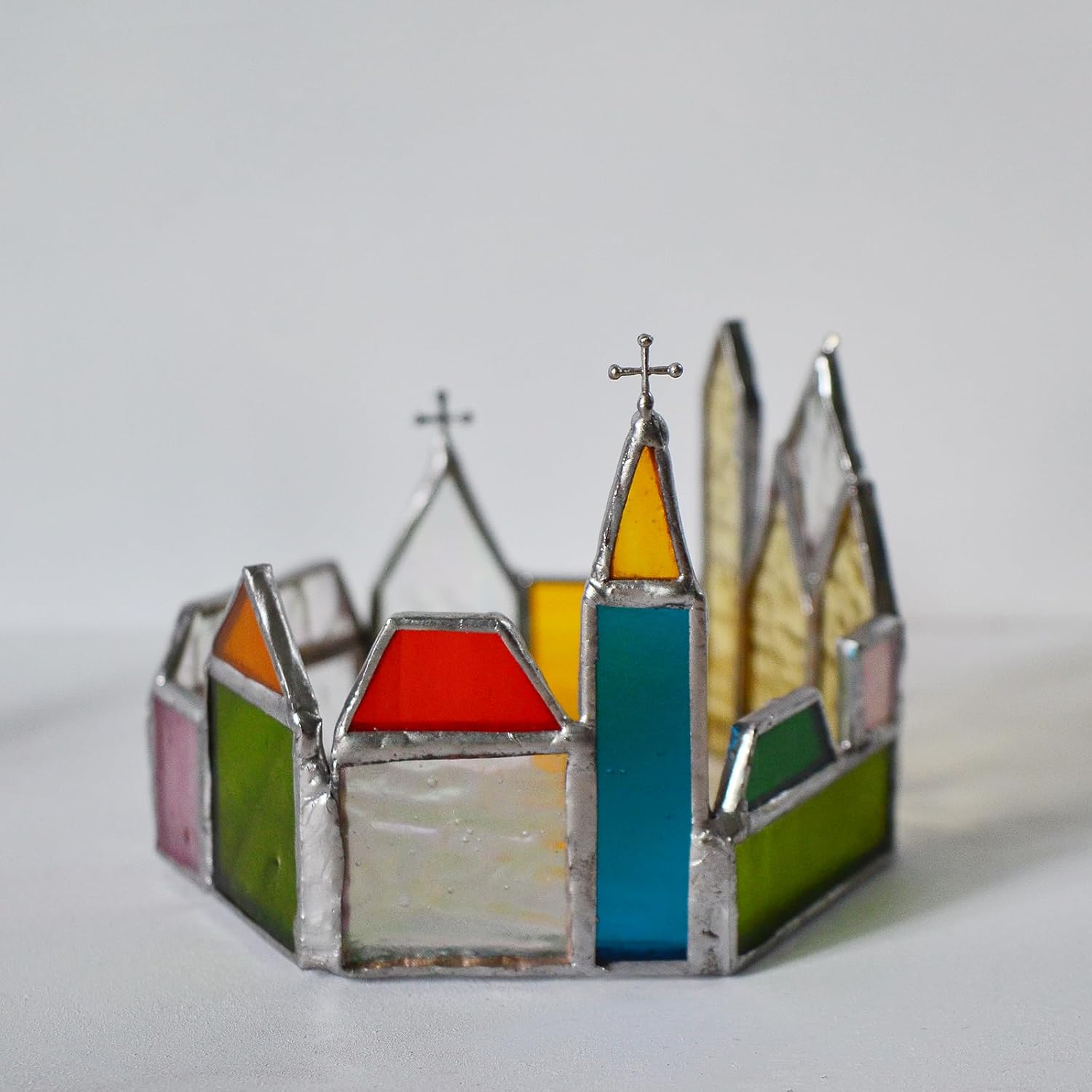 Handmade Stained Glass Churches Candle Holder - Inspiring Religious Home Decor for Prayer Room, Altar & Windowsill, Sacred Gift for Christians, Mom & Wife for Christmas, Easter, Baptism & Wedding