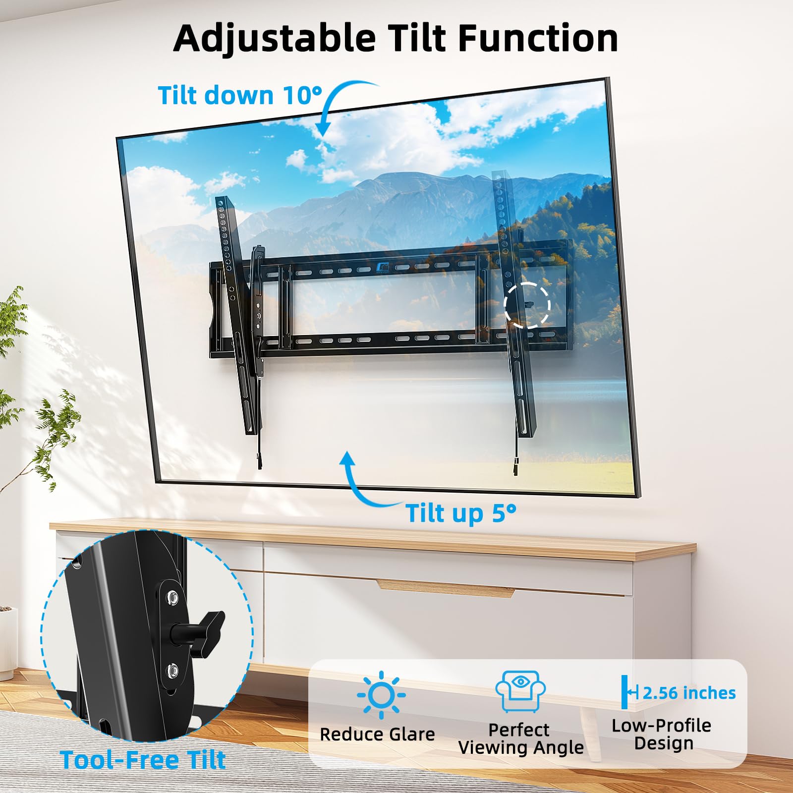 HOME VISION Staffa da parete inclinabile per TV da 55 a 130 pollici, per schermi piatti/curvi extra large, capacità 100 kg, VESA max 900 x 600 mm, distanza tra i perni da 12"-32", inclinazione a basso | HV9901 - Supporto universale per TV a basso profilo,