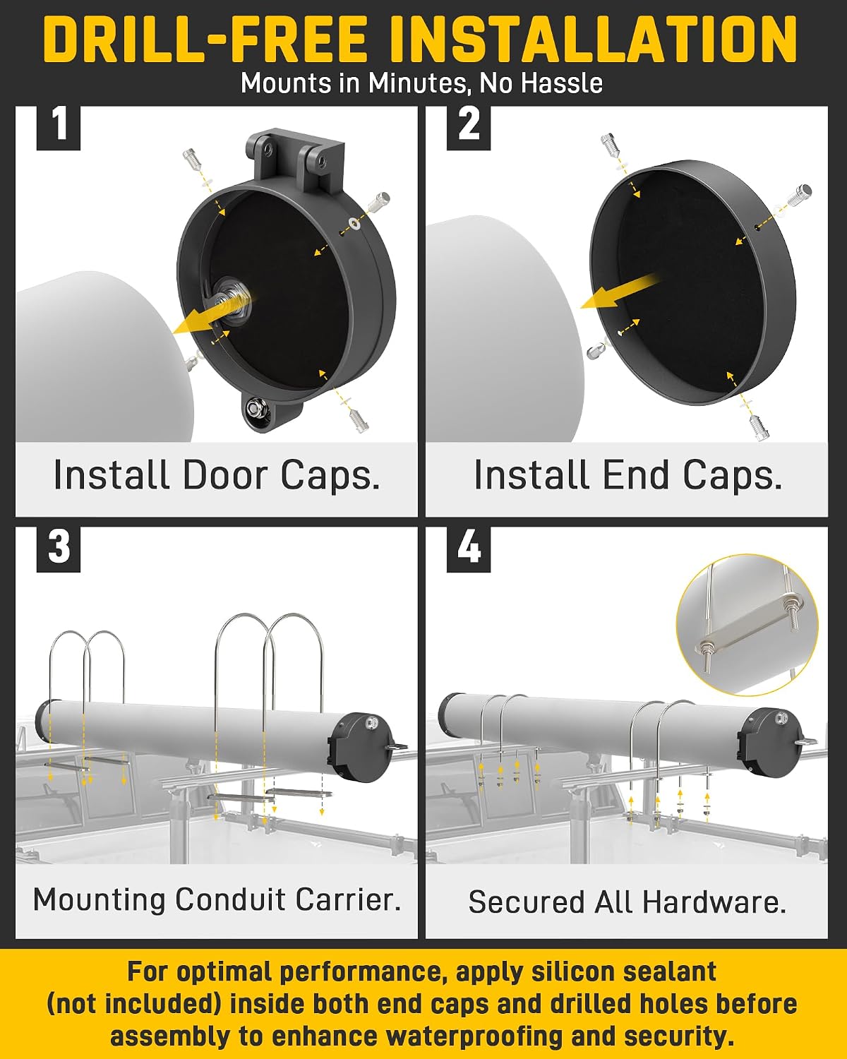 Wyckoff 4" Conduit Carrier Kit Key-Locking End Caps for 4 Inch PVC Pipe | Heavy-Duty & Anti-Threft, Spring-Loaded Latch, Weather-Resistant Door Gasket, Fit Cargo Racks & Roof Racks