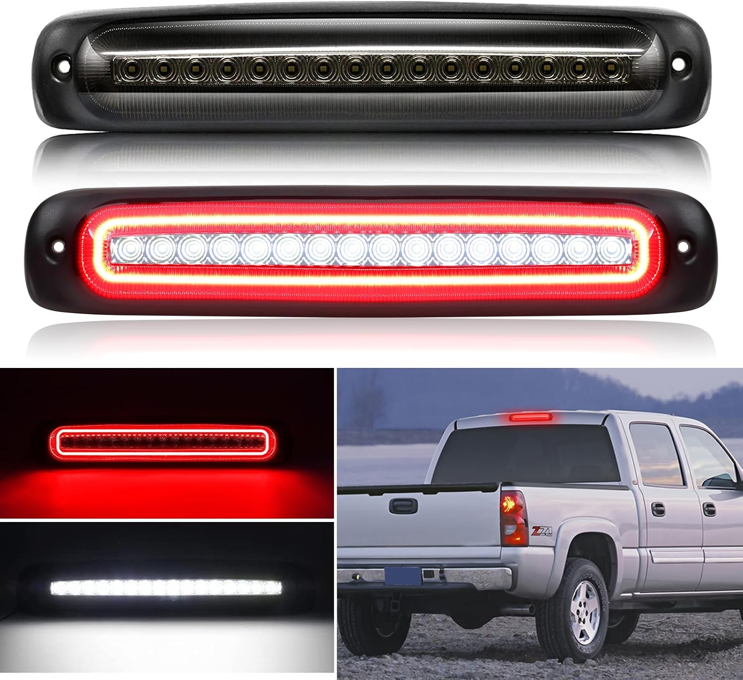 LED 3rd Third Brake Light Replacement For Sierra/Silverado 1500 2500 3500/HD 1999-2007, Rear Cab Center High Mount Stop Lamp with Sealing Gasket, Ventilation Holes Replace OE 5978318, 16525205