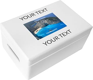 Personalized White Wooden Storage Box | 11.8x7.87x5.51in (+-0.5) | Hinged Lid Handles Engraving | Personalised Text + Photo | Unpainted Gift Box | UNSANDED Keepsake Memory Souvenir Chest