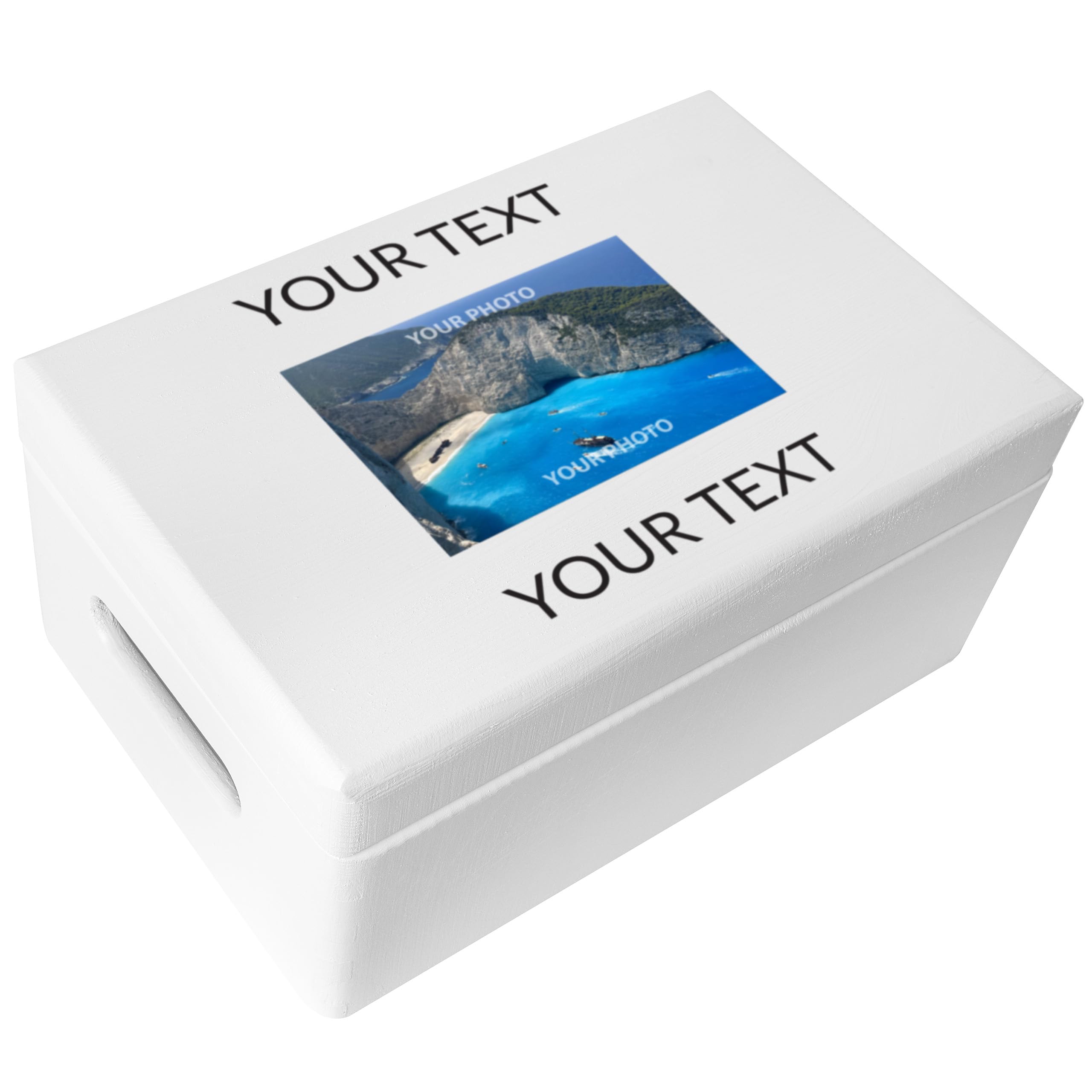 Creative DecoPersonalized White Wooden Storage Box | 11.8x7.87x5.51in (+-0.5) | Hinged Lid Handles Engraving | Personalised Text + Photo | Unpainted Gift Box | UNSANDED Keepsake Memory Souvenir Chest
