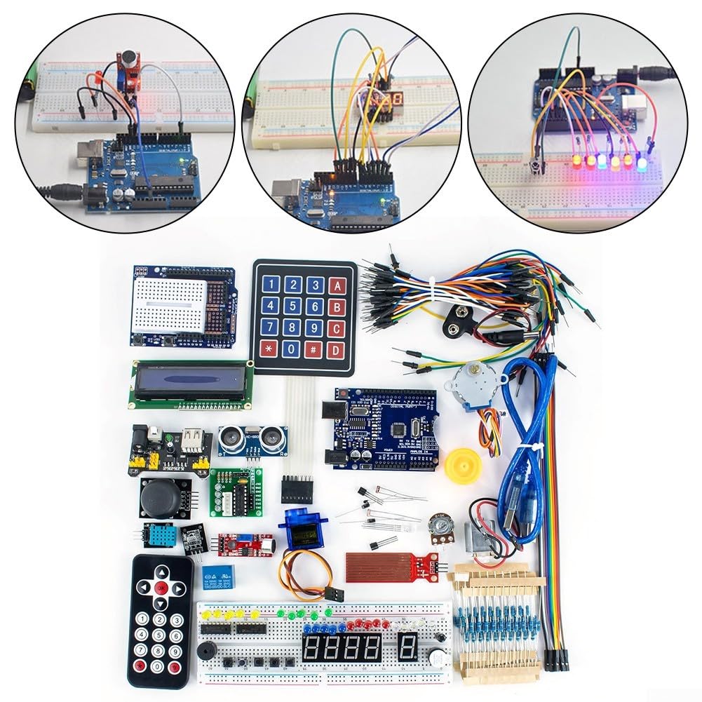 R3 para kit de inicio compatible con Arduino Tutorial DIY Electrónica Fuente de alimentación Sensor LCD1602 Breadboard Multifuncional para principiantes Aprendizaje Proyectos de ingeniería