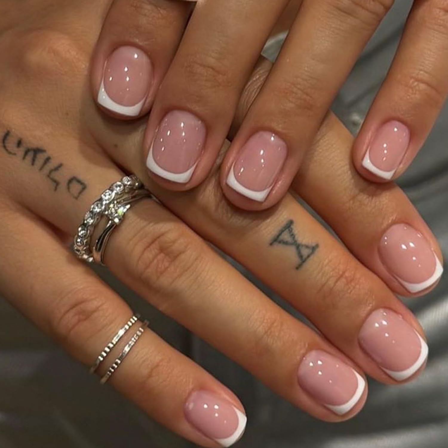 Pack of 24 White French Nails for Sticking, Square, Short Pattern, Full