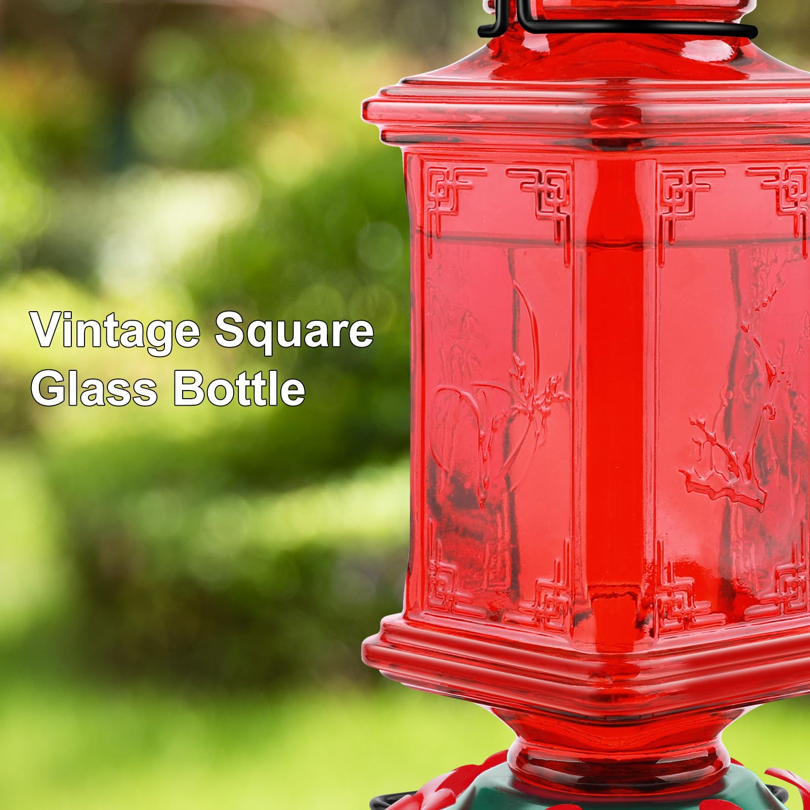 Billion Sky Mangeoire En Verre Pour Colibri Pour Extérieur, Bouteille De Forme Rétro, 6 Ports D'alimentation De Fleurs Artificielles, 78 Ml, à Suspendre Pour Jardin, Cour, Antirouille, Rouge (fove