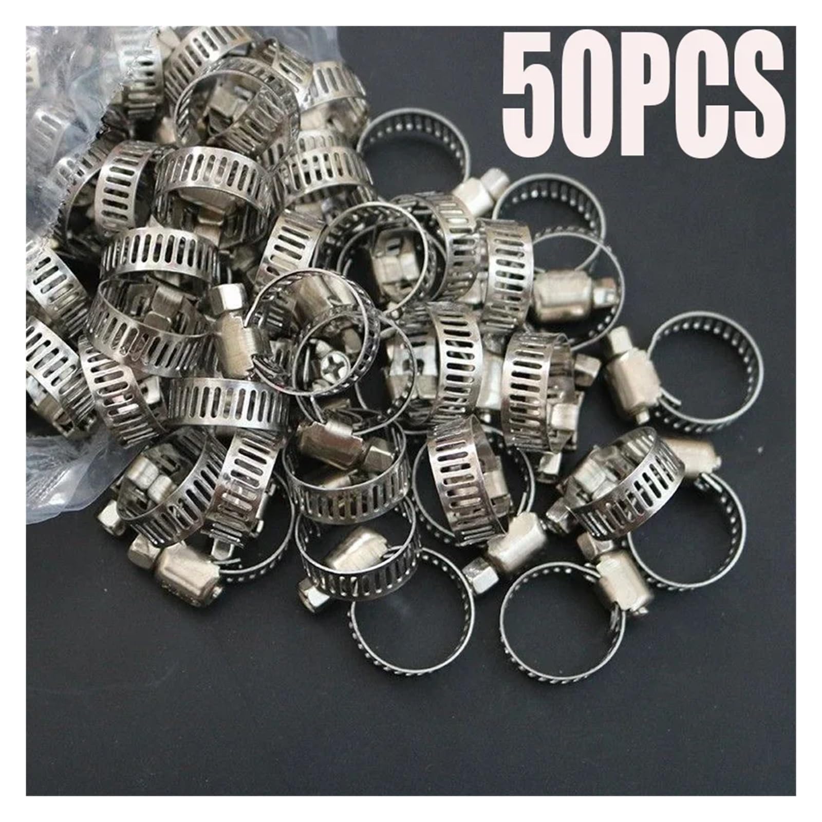 Verstellbare Schlauchschelle 50-teiliges Schlauchklemmen-Set – Schneckengetriebe-Klemmen aus Edelstahl(50pcs 8-12mm)