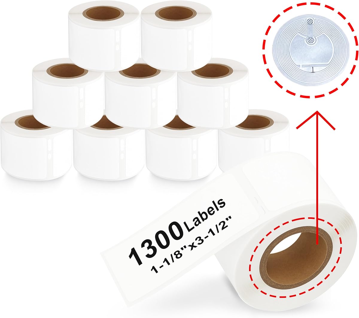 10 Rollos 30251 Etiquetas Blancas 1-1/8" x 3-1/2" Chip RFID 1300 Etiquetas | Compatible con Impresoras Dymo LabelWriter 550 para Dirección de Almacenes y Oficinas de Envío 130 Etiquetas por Rollo