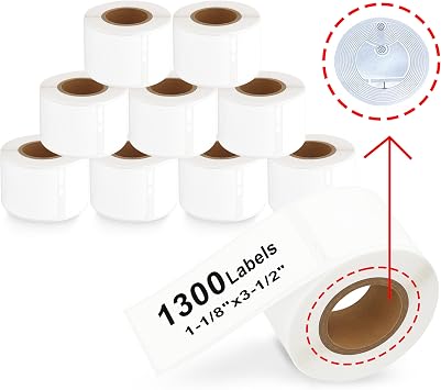 White Thermal Standard Address Labels - 10 Rolls with RFID Chip for Dymo 30251 1-1/8" x 3-1/2" Compatible with Dymo LabelWriter 550 Printers - 130 Labels per Roll.