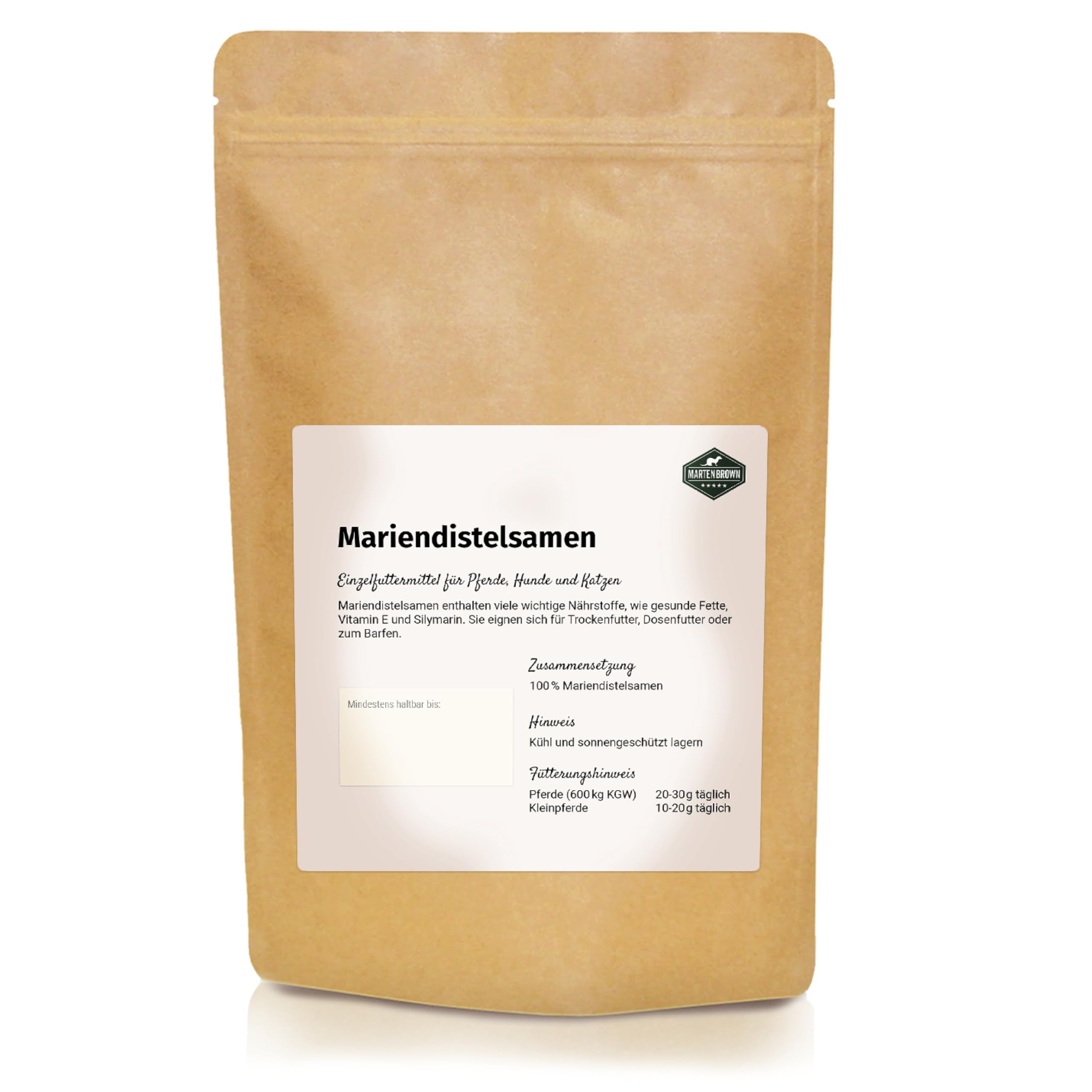 Martenbrown® Nasiona ostropestu plamistego 2,5 kg dla koni, psów i kotów – całe nasiona ostropestu plamistego bez dodatków - 100% produkt naturalny