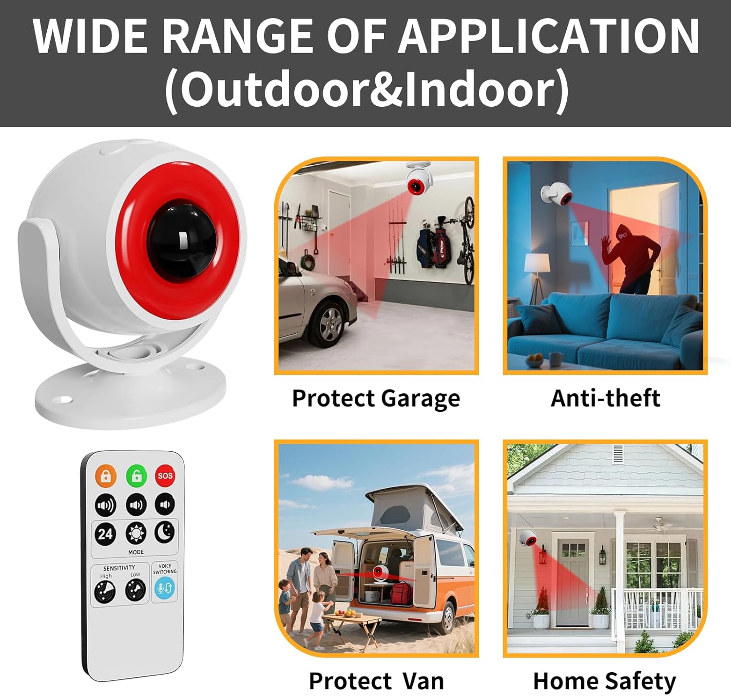 2 Pack Wireless Motion Detector Alarm for Indoor Use, PIR Motion Sensor with Sound Player for Pets, Dogs & Animal Deterrent, Intruder Alert & Remote Safety System, Noise Maker Sensor de Movimiento