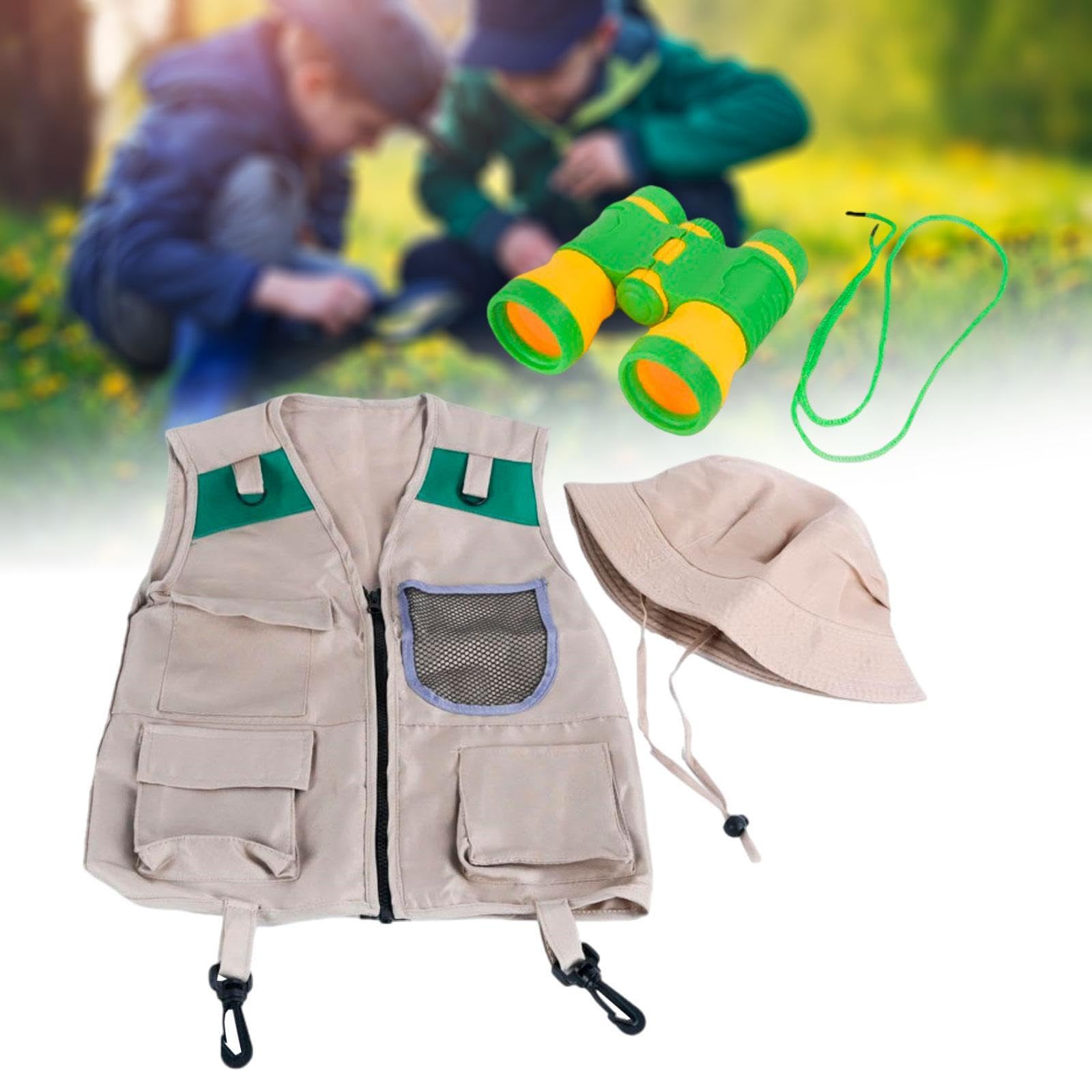 Sharplace Kits Explorer Kit Camping Adventure Binoculars de Juguete Gat Gear Camping Gear for Children, Chaleco de Malla