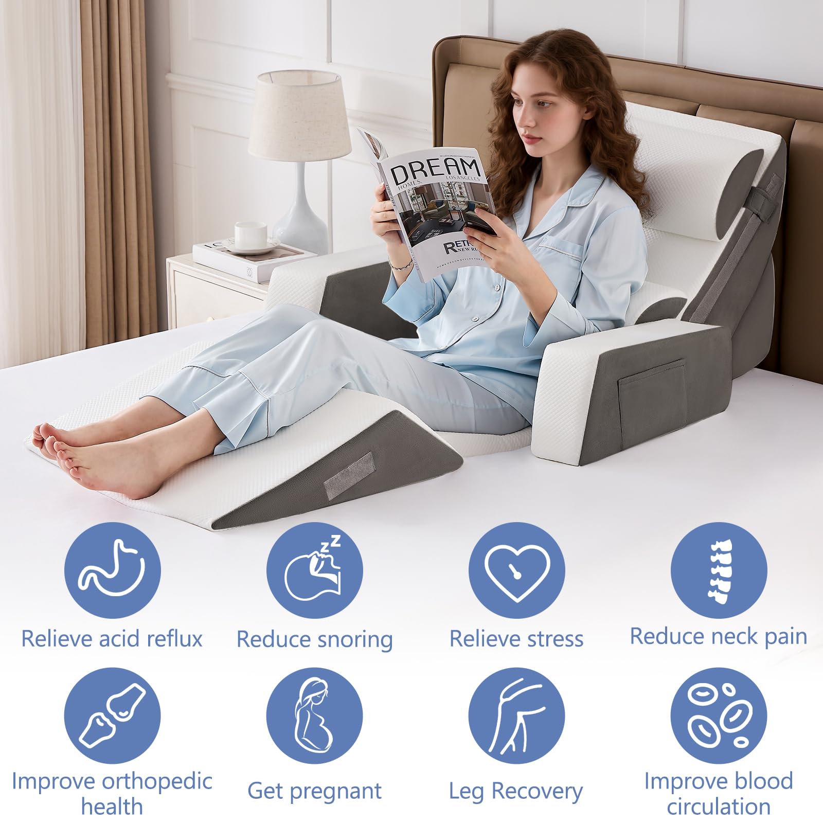 9PCS Orthopädisches Bett Keil Kissen Set, Post Chirurgie Schaum Kissen für Körper, Rücken und Beine Schmerzlinderung