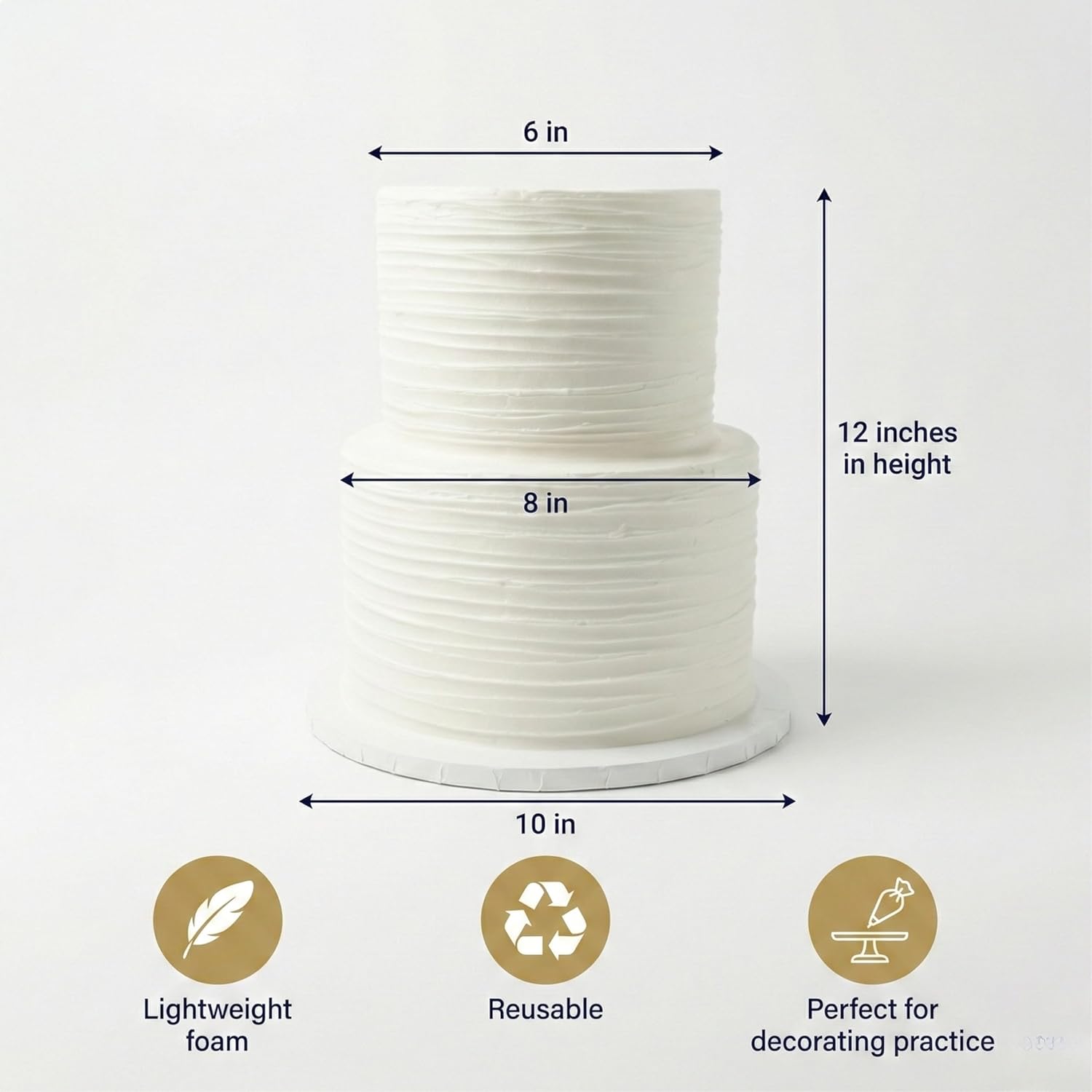 FromJennWithLove 2 Tier Fake Wedding Cake, 12" Tall Handcrafted Ivory Display Cake – 4-Day Artisan Process, Made in USA – Reusable Centerpiece for Weddings & Bridal Showers