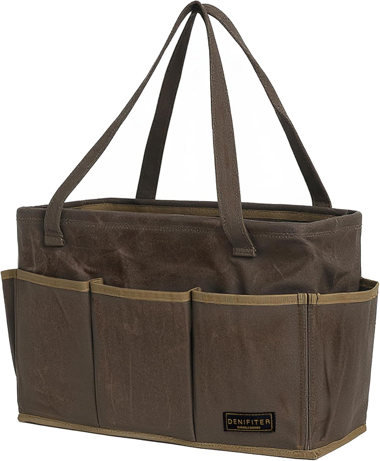15.5-Inch Waxed Canvas Tool Bag - Foldable Open Top Heavy-Duty Multi-Purpose Wrench Pouch with Handle, Water-Resistant (Grey)