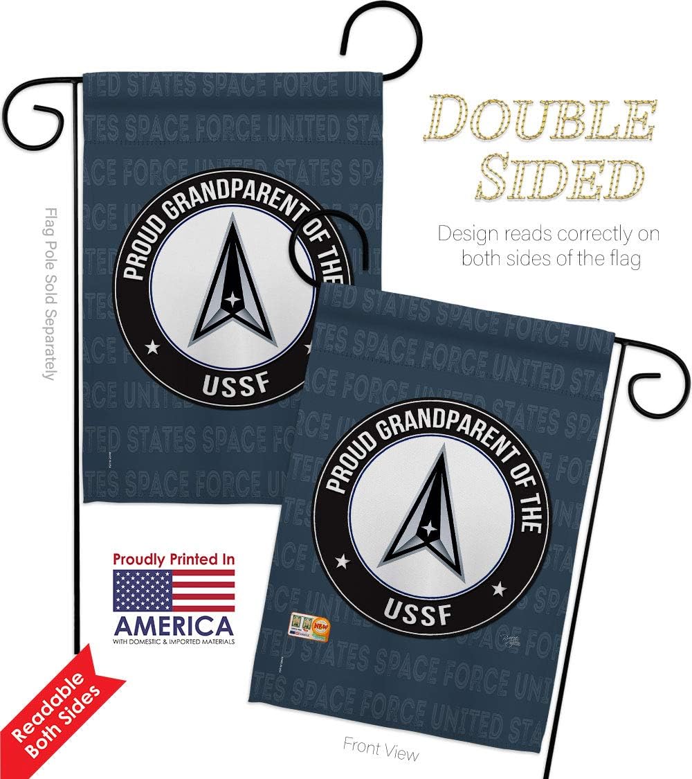 Breeze Decor Proud Grandparent USSF Garden Flag Pack Armed Space Force United State Air American Military Delta Official Applique House Banner Small Yard Gift Double-Sided, Made in USA