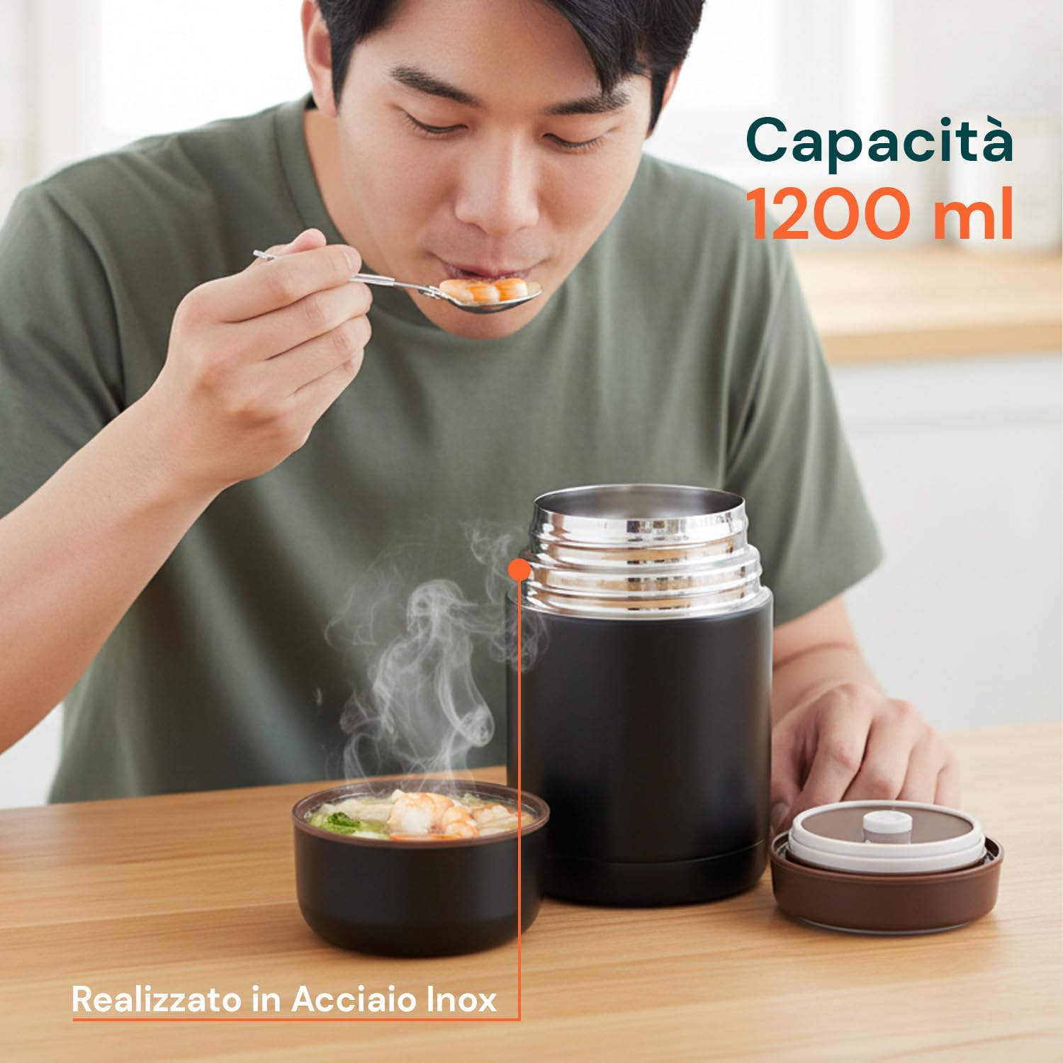 Avilia - Porta Pranzo Termico 1200 ml in Acciaio Inox con Borsa Isotermica e Cucchiaio Pieghevole, Lunch Box Ermetico per Alimenti Caldi e Freddi, Facile da Pulire e Ideale per Ufficio, Scuola o Viagg