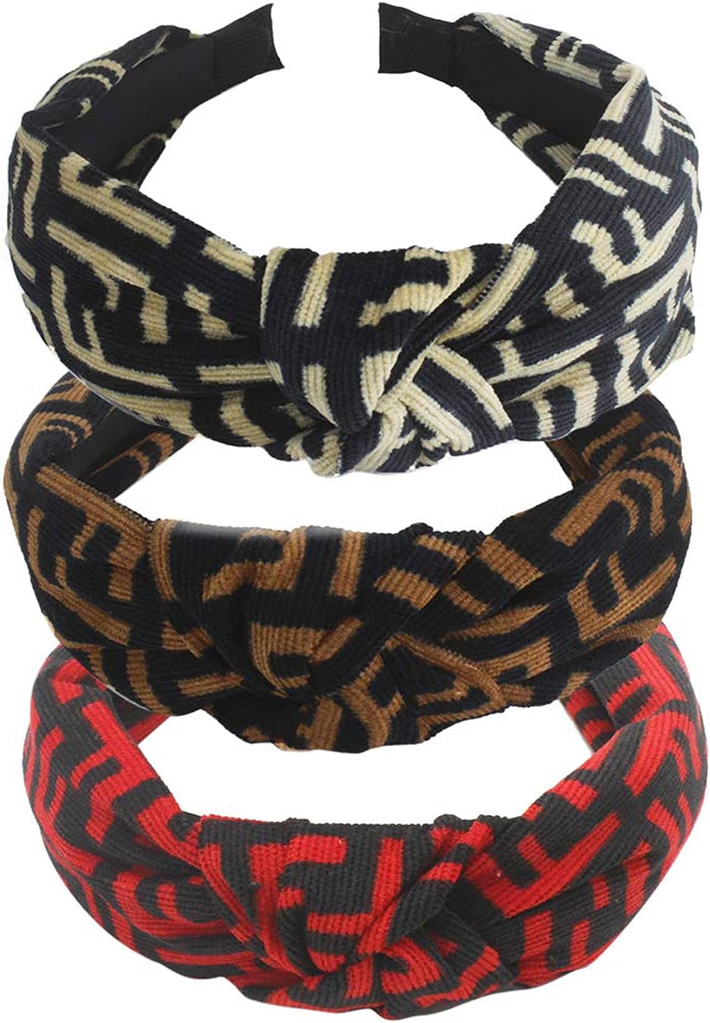 3 Packs Lettered Print Knot Headbands for Women Fashion Elegant Hair Bands for Girls Versatile Elastic Hair Accessories