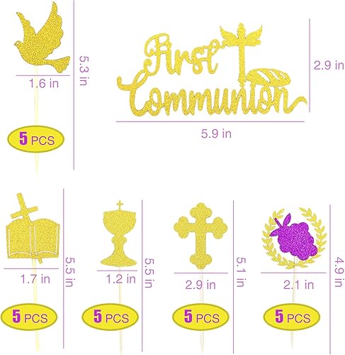 Miniatura 2 de Juego de 26 adornos para cupcakes de primera comunión, decoración de primera comunión, palitos de pastel para baby shower, bautizo, suministros de