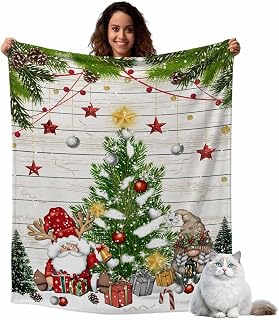 Vintage Christmas Gnomes Fleece Throw Blanket Xmas Tree Snowflake Pine Soft Cozy Plush Warm Flannel for Bed Couch Sofa Chair Living Room, 30"x40"