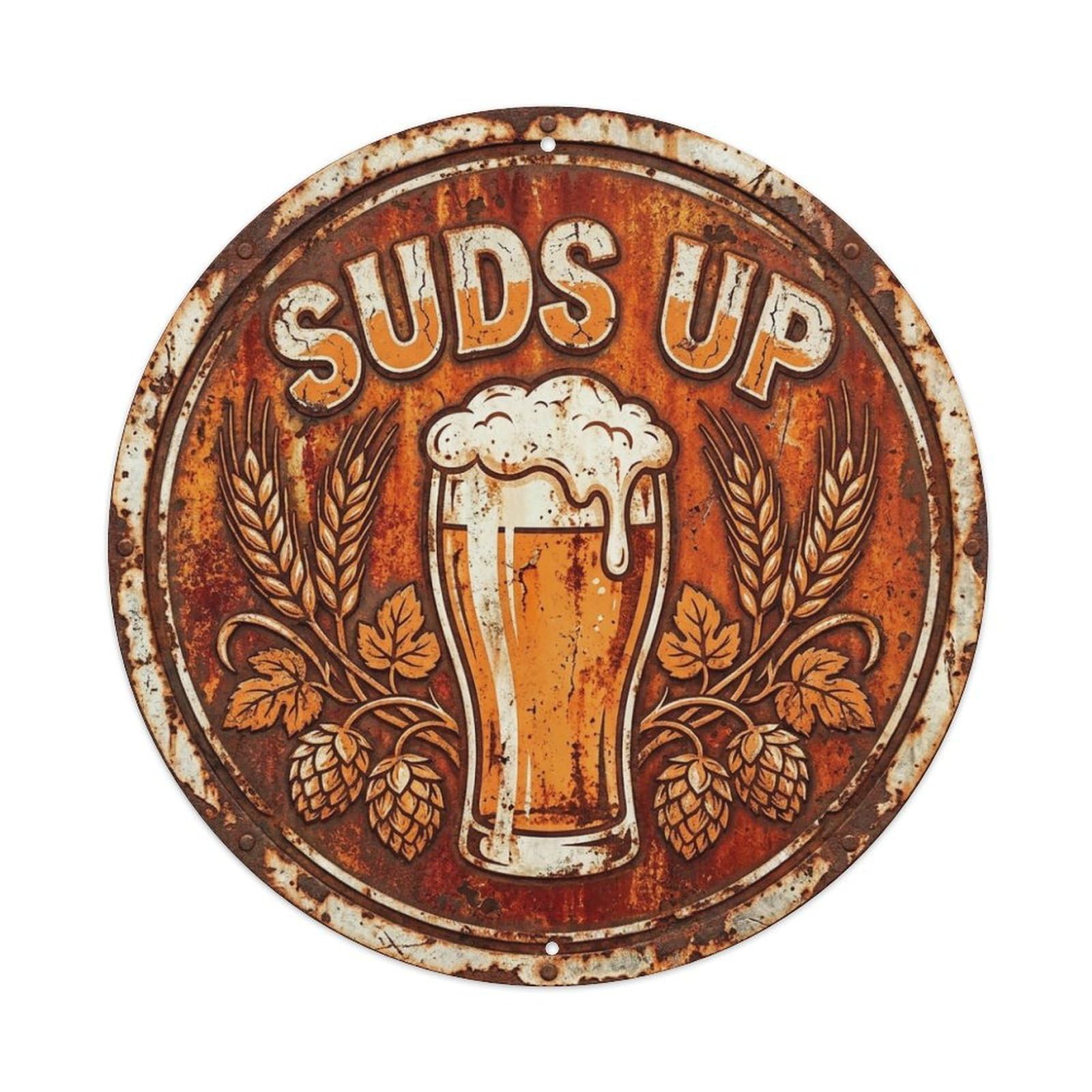 Suds Up Beer Bar Slogan Foamy Pint Glass Metal Tin Sign