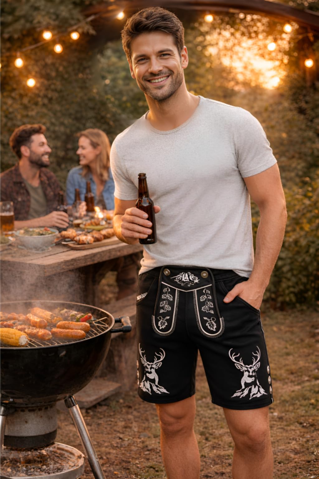 PAULGOS Herren Trachten Jogginghose, Optik Trachten Lederhose, Kurz in 3 Farben Gr.S-5XL JOK4
