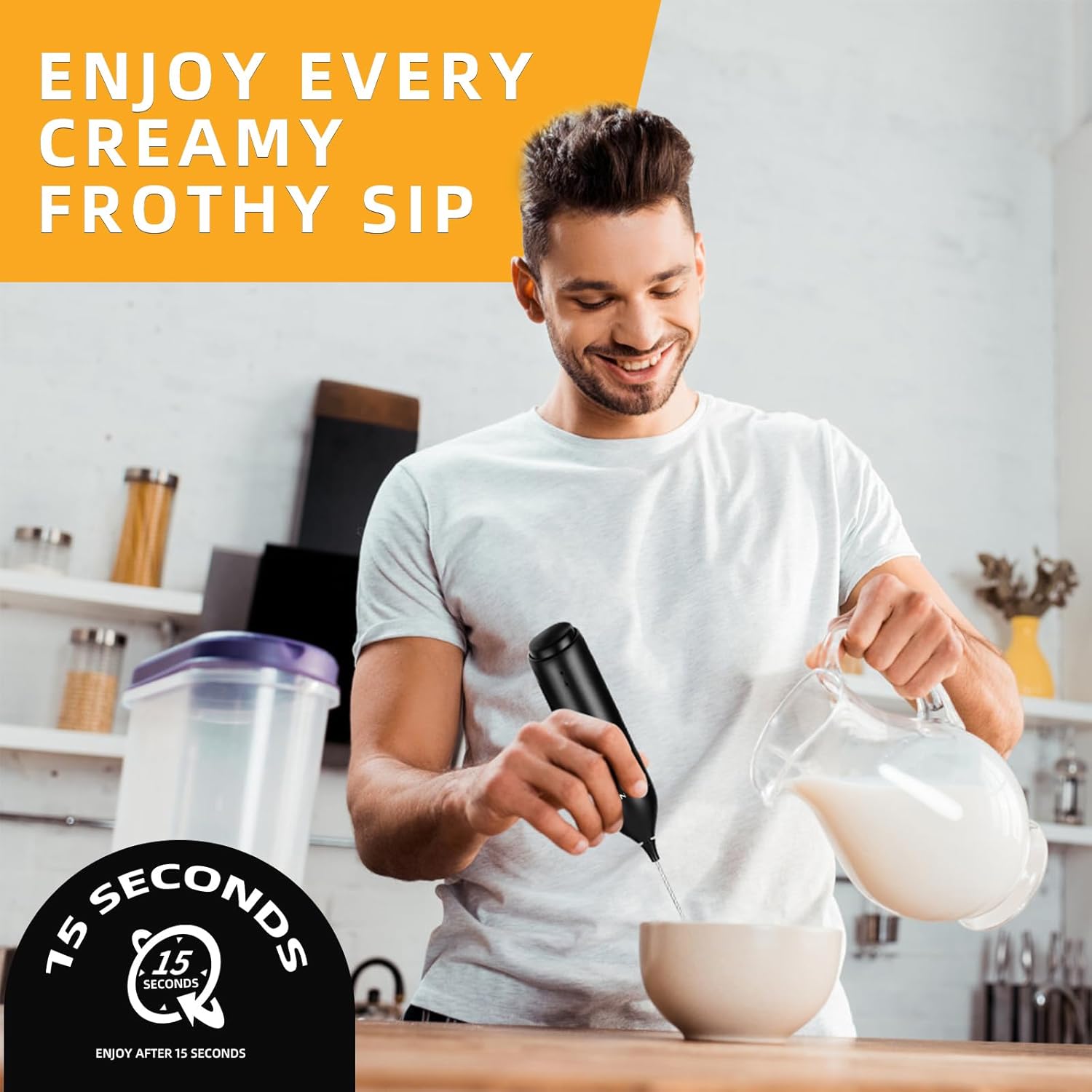 Rechargeable Electric Milk Frother Handheld, Coffee Frother with USB C Charging Stand, Powerful Frother Wand Whisk, Drink Mixer for Lattes, Hot Chocolate, Matcha, etc