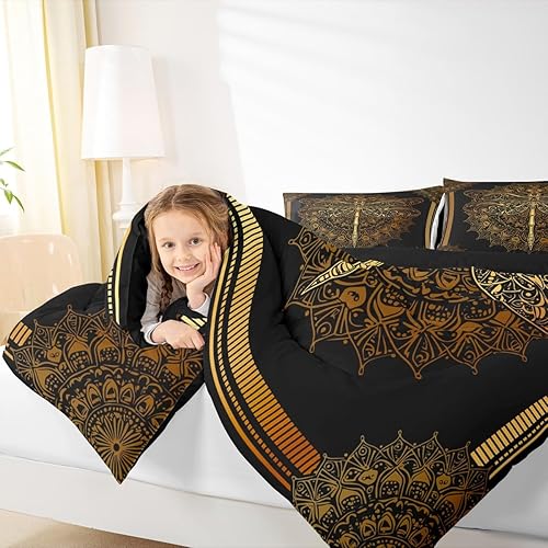 Miniatura 6 de Erosebridal Juego de ropa de cama de libélula gótica, juego de edredón de mandala hippie dorado, bohemio, floral, juegos de edredón y juegos de