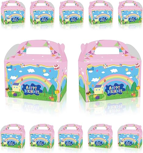 YOOUUQIAN Decoraciones de feliz cumpleaños de cerdo de dibujos animados, 12 unidades, cajas de regalo de fiesta de cumpleaños de cerdo rosa animé