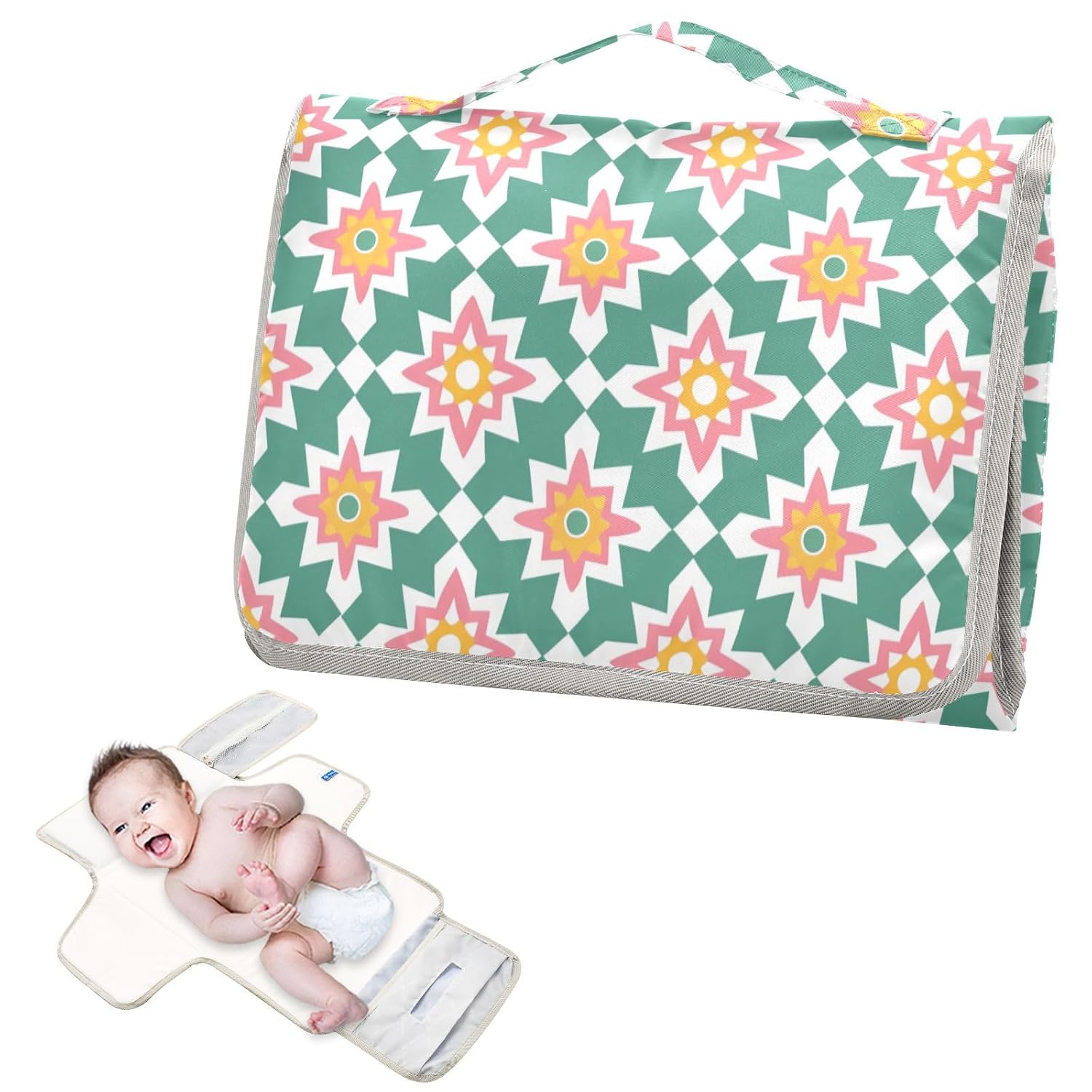 Orange-Green Star Reusable Diaper Changing Pads with Tissue Pocket Portable Changing pad for Baby with Built-in Pillow cambiadores de pa?ales para Bebes