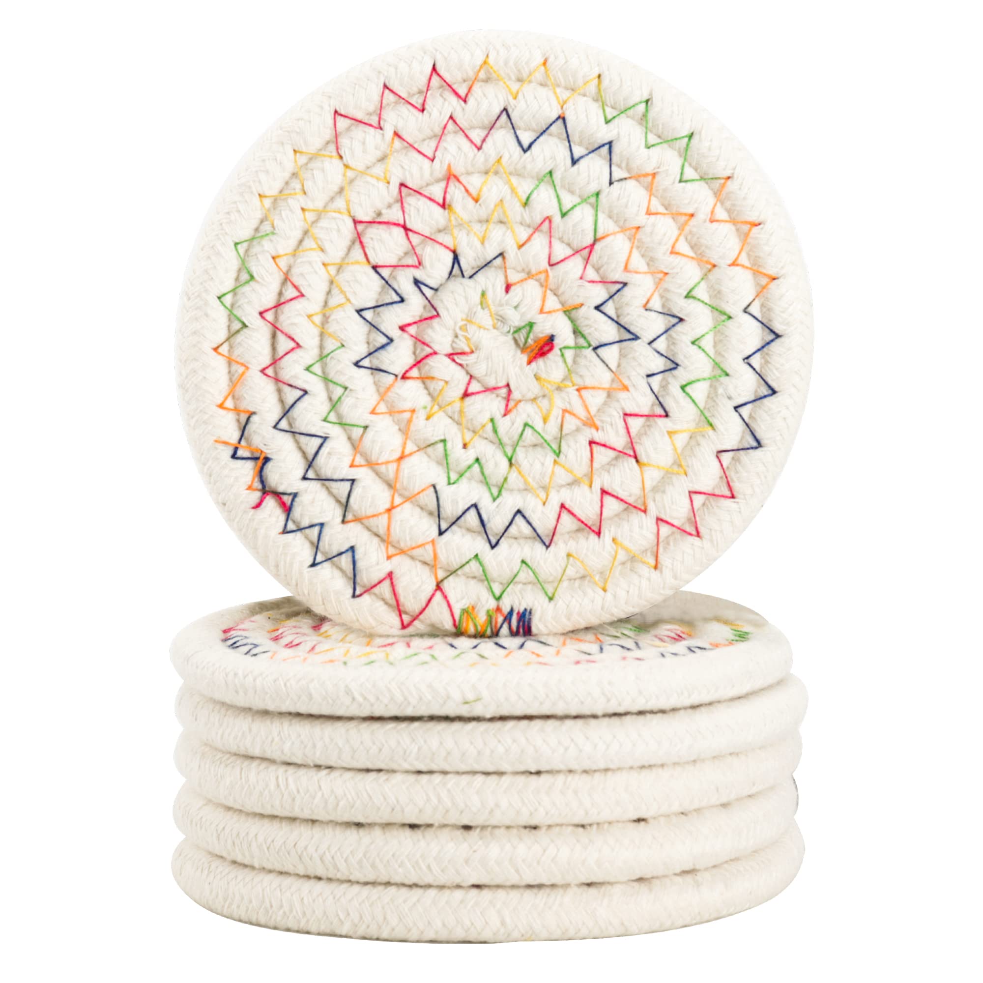 Coasters for Drinks, Vintage Woven Coasters for Table Protection, Water Absorbent Coaster Set, Handmade Braided Fabric Coasters Heat-Resistant (Colorful, 6)
