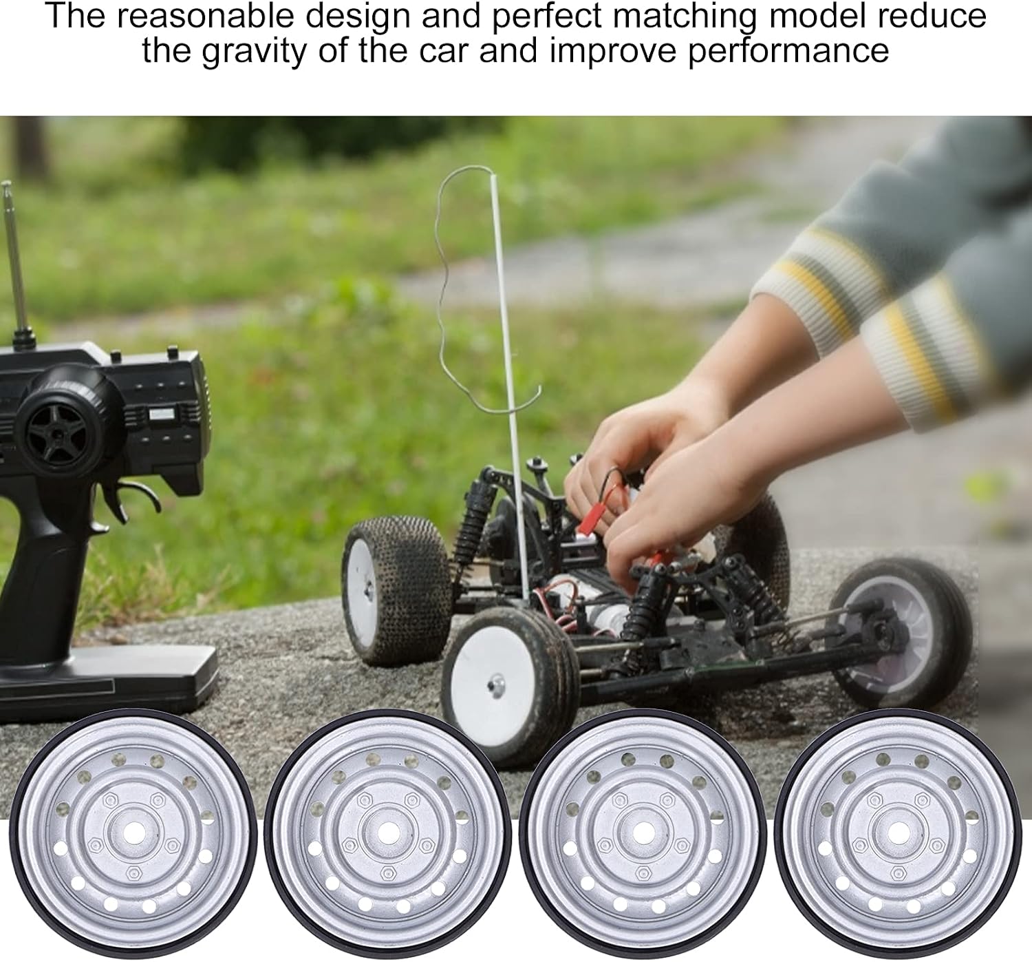 Dilwe RC Tires for HSP/redcat/traxxas/hpi / / SCX10, 4PCS 12-Hole Drift Tires RC Crawler beadlock Wheel hubs 12-Hole Metal Wheel hubs with 20x Matching Screws RC Car Parts(Silver)