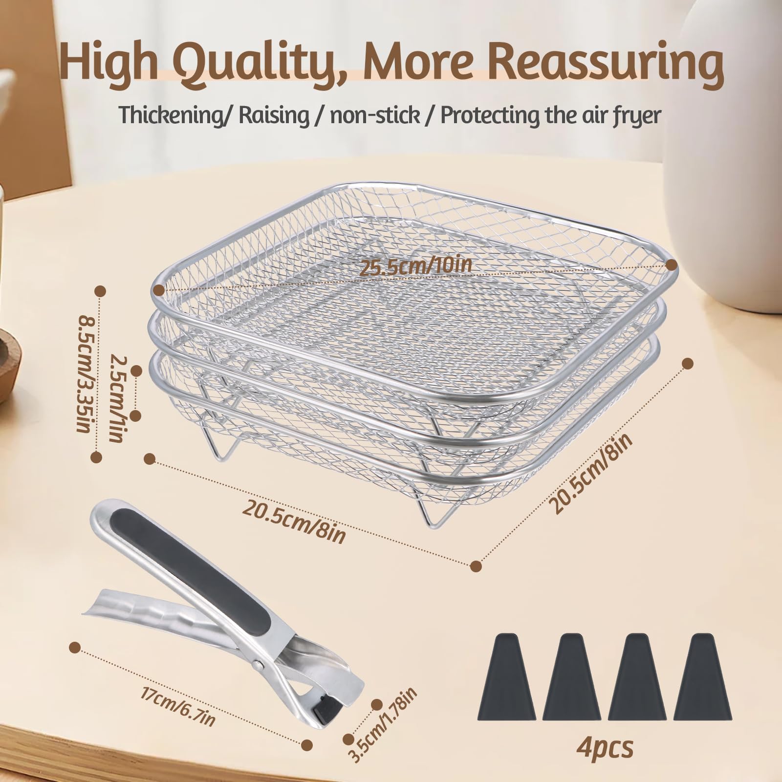 Carrée Air Fryer Rack Empilable en Acier Inoxydable, 20cm Grilles pour Friteuse, Griller Rack Air Fryer Accessoires pour Barbecue, Four, Air Fryer Déshydrateur Rack Grill Rack Air
