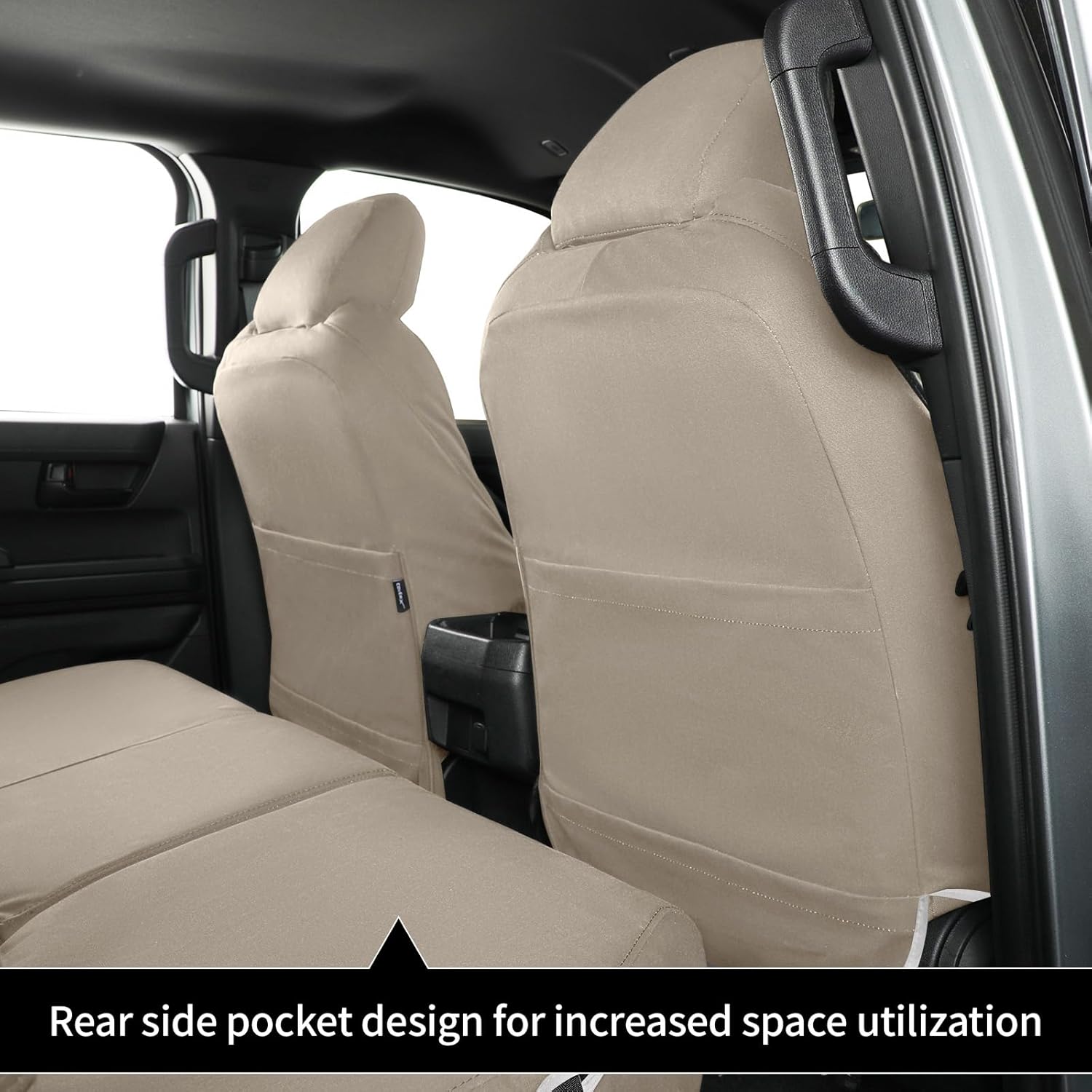 Custom Seat Covers for Nissan Frontier Crew Cab 2005-2019 for SE/NISMO Off Road/PRO-4X/Desert Runner, Waterproof Canvas Car Seat Cover 4/6 Split Rear Seats-Full Set(Tan)