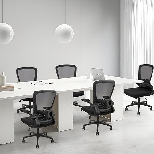 Miniatura 9 de Sillas de escritorio de oficina con ruedas, silla ergonómica de malla con soporte lumbar de altura ajustable, silla giratoria para computadora con