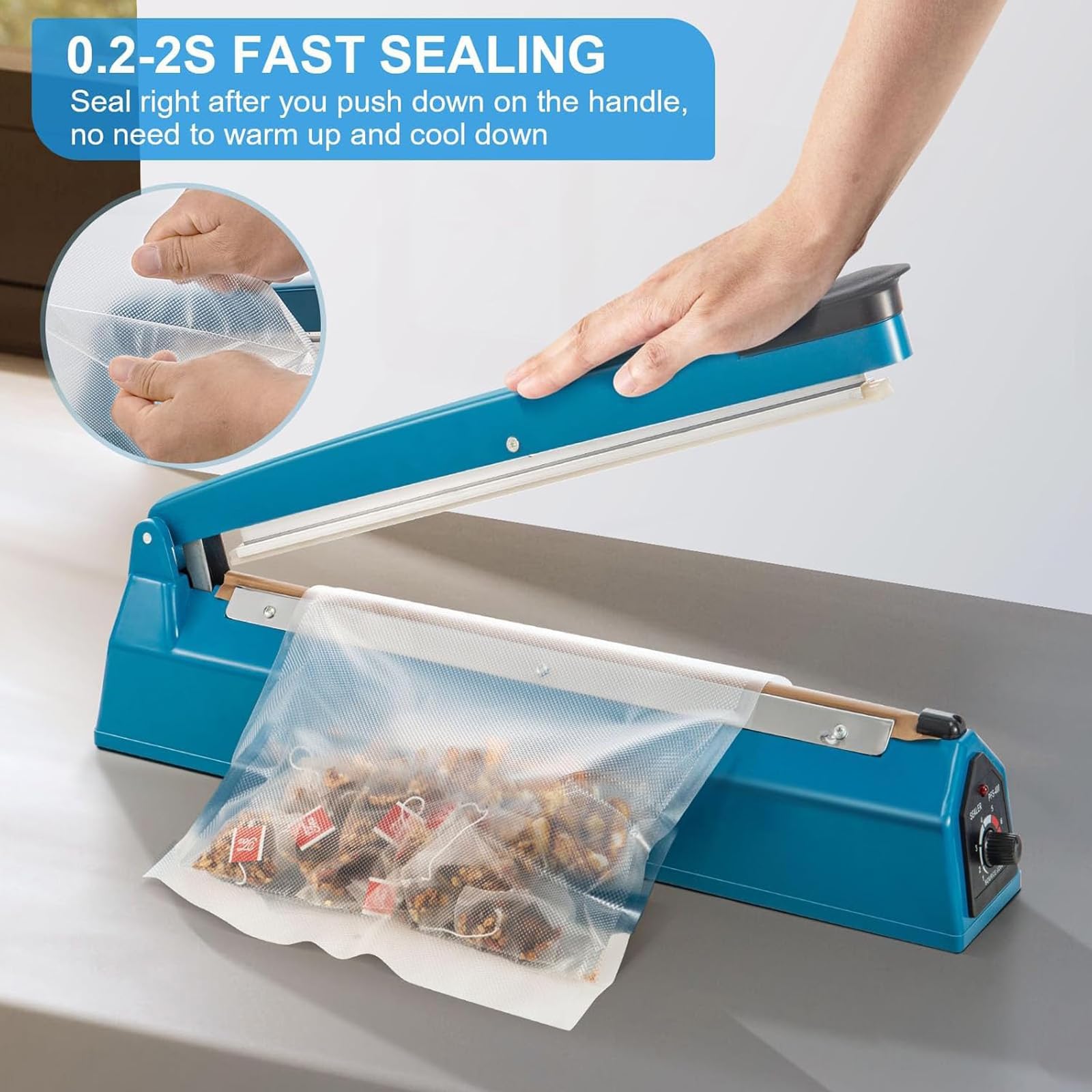 Selladora Térmica Manual De 200 Mm con Revestimiento Antiadherente, 40 Sellados/min, 8 Ajustes De Temperatura, Longitud De Sellado De 20 Cm, Ideal para Envasado De Alimentos.,200mm