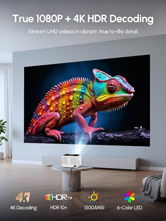 Portable 4K Projector Smart with WiFi6 Bluetooth, Auto Focus & Lens Retract, Triple Brightness, Dolby Audio, Movin OS 2.0 & Built-in Apps for Home Theater, Video Gaming Outdoor Viewing