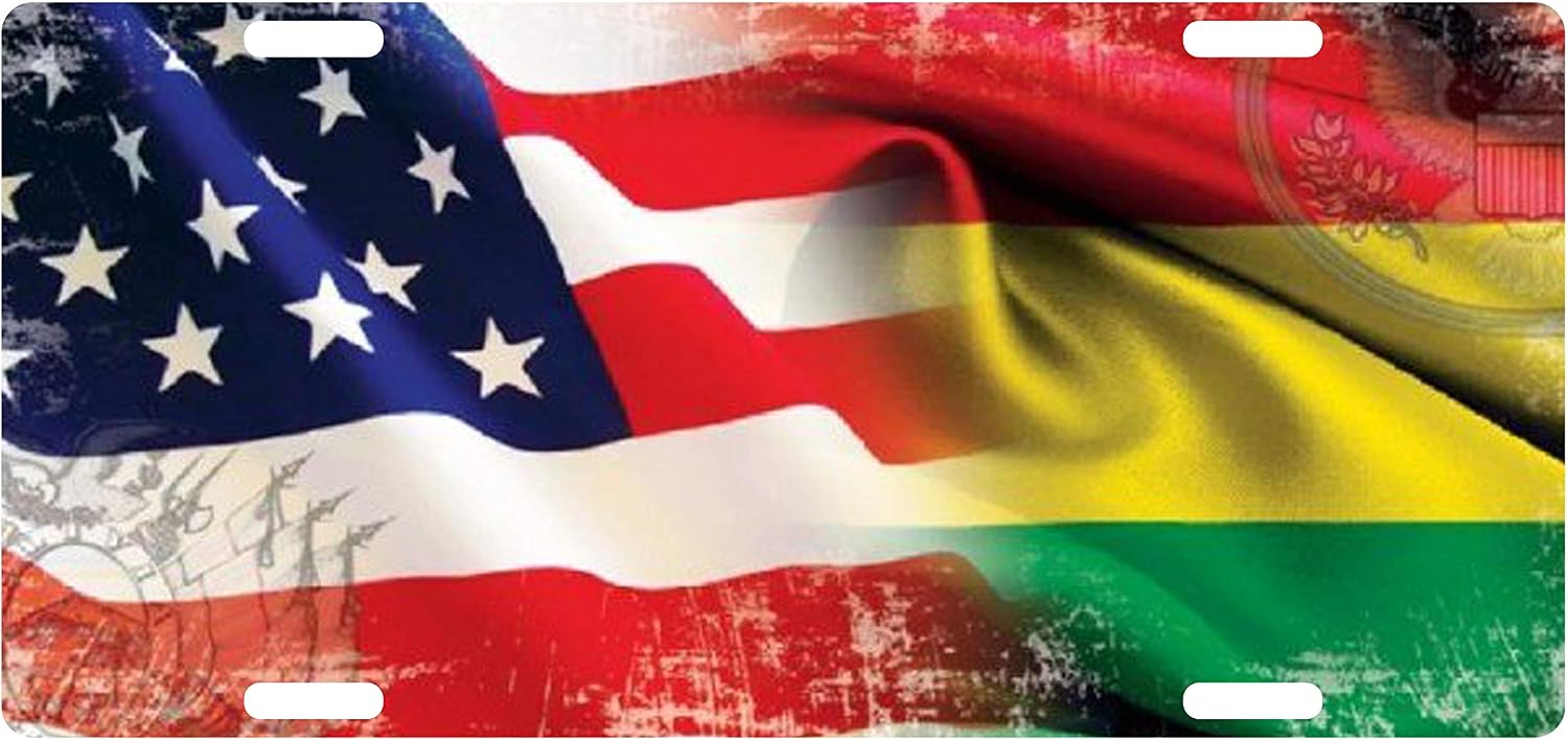 Bolivia & United States Flag Sign License Plate USA Patriotic 6 x 12 Emblem