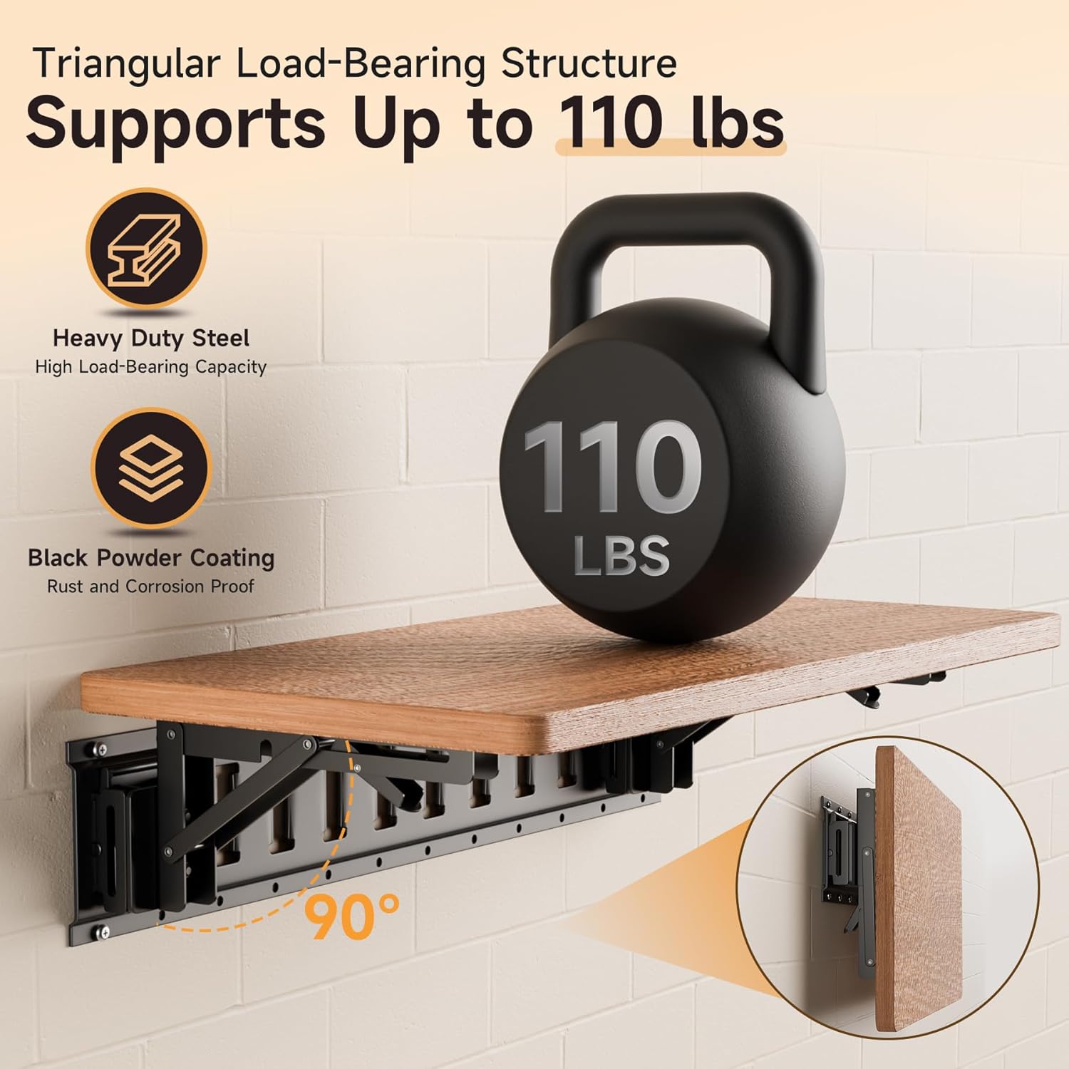 2 Pack E Track Folding Shelf Brackets - 8 Inches Heavy Duty Steel E Track Folding Shelf Bracket with Stainless Pivot,E Track Folding Fixed Shelf Bracket for Truck,Enclosed Trailer,Garage,Workbench