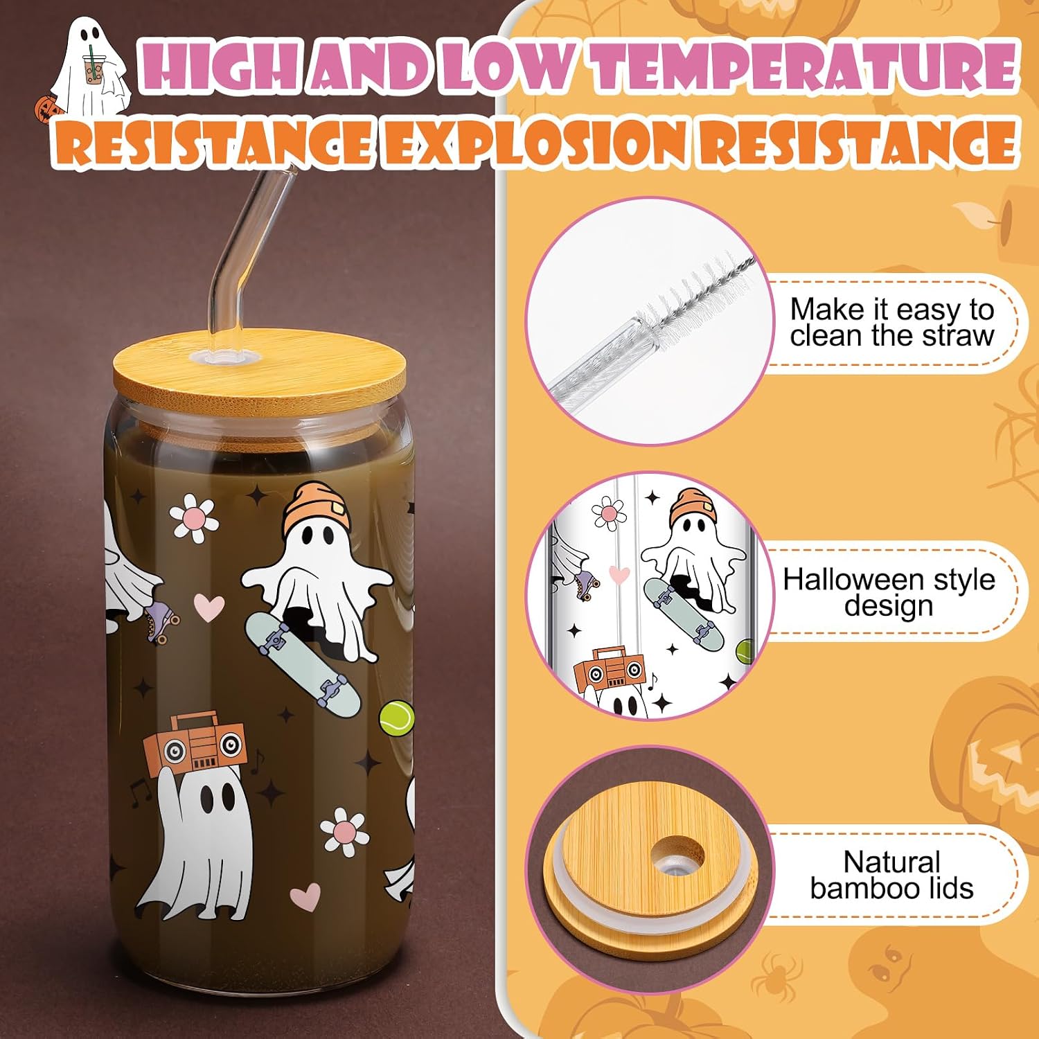 12 Pcs 16 oz Halloween Ghost Glasses Cup Bulk, Cute Fall Drinking Tumbler