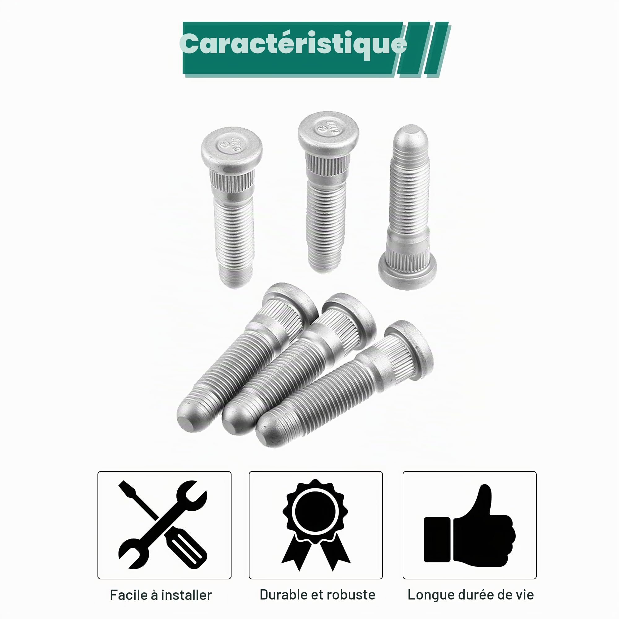X AUTOHAUX 6 Goujons De Roue Dentelés pour Chevrolet Silverado 3500HD 07-10 | Couleur: Argent, Matière: Métal, Taille: 65x21mm, OE: 610-428, Longs Et Dentelés, Pour Cadillac Escalade 2000-2020