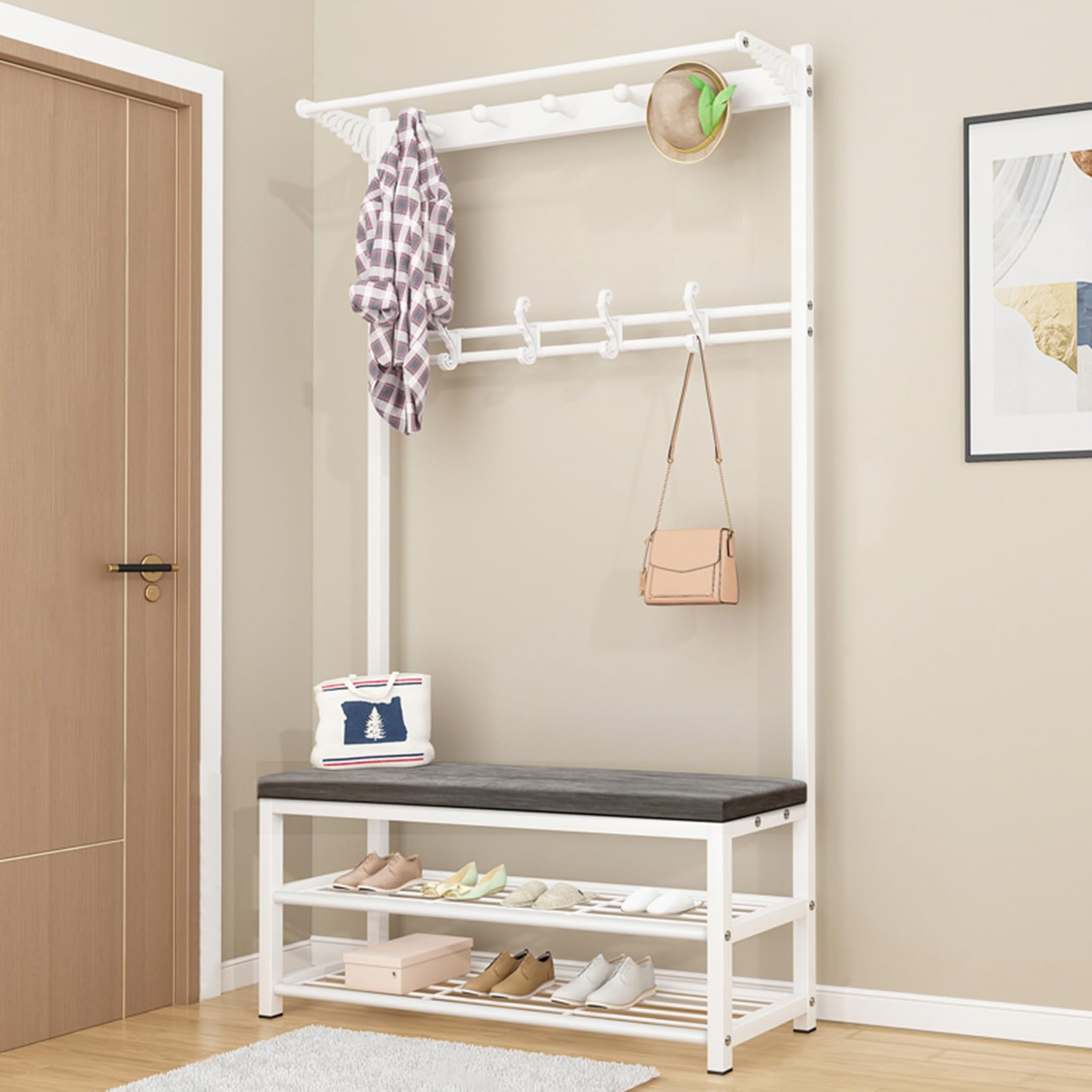 GHFXSCV Farmhouse Entryway Hall Tree with Shoe Sto Bench, Coat Rack & Hoo, Mudroom nizer for Foyer - Dimeons: 100x33x170cm