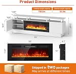 MXV 70" Fireplace TV Stand, Modern Entertainment Center & 36 Inch Electric Fireplace with Remote Control, LED Light, Fire Place Tv Stand for Living Room for TVs up to 80", White + Black