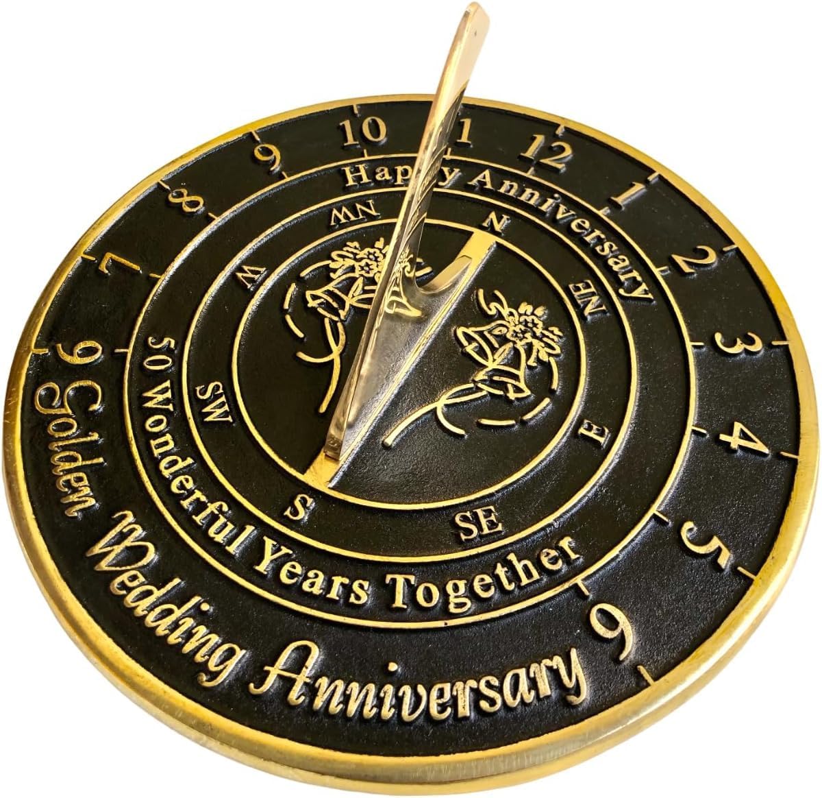 NauticalMart 50th Golden Wedding Anniversary Sundial Gift Heavy Duty Brass Home Decor Or Garden Present Idea for Parents, Grandparents, Friends, Couples 50 Years Marriage