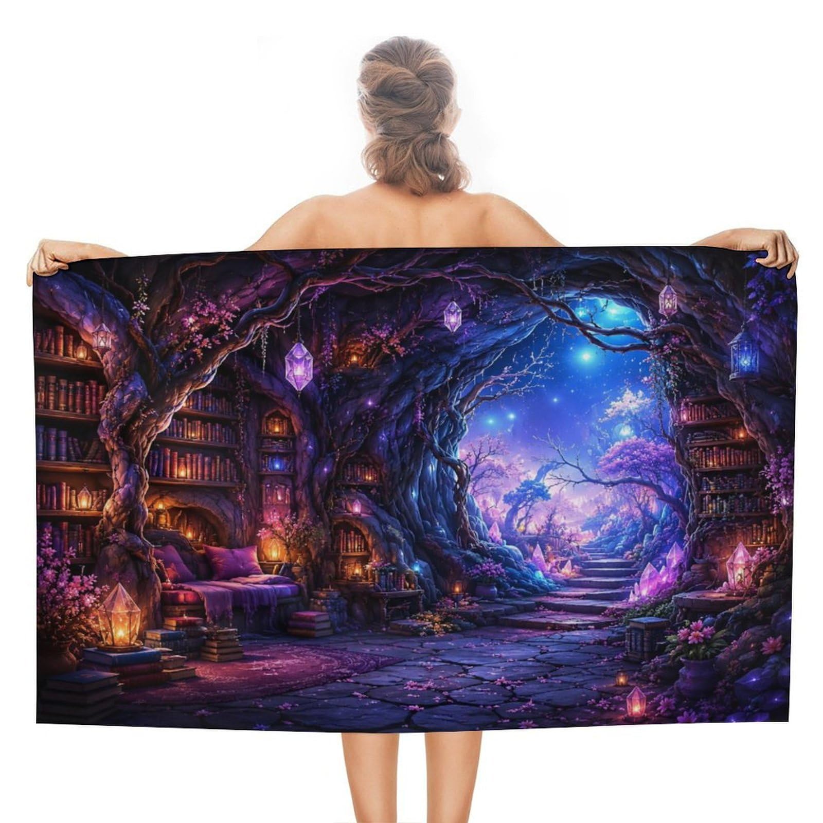 Anceky Enchanted Library Path Oversized Beach Towel Quick Dry Sand Free Microfiber Travel Towel Lightweight Multi Purpose Beach Blanket Pool Gym Bath Towel 51x31 in