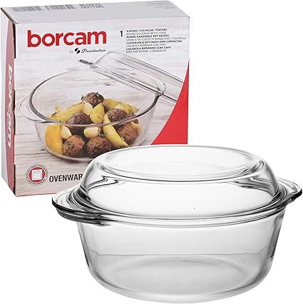 1 5 Litre Borcam Pasabahce Round Casserole Oven Dish With Glass Lid Amazon Co Uk Home Kitchen
